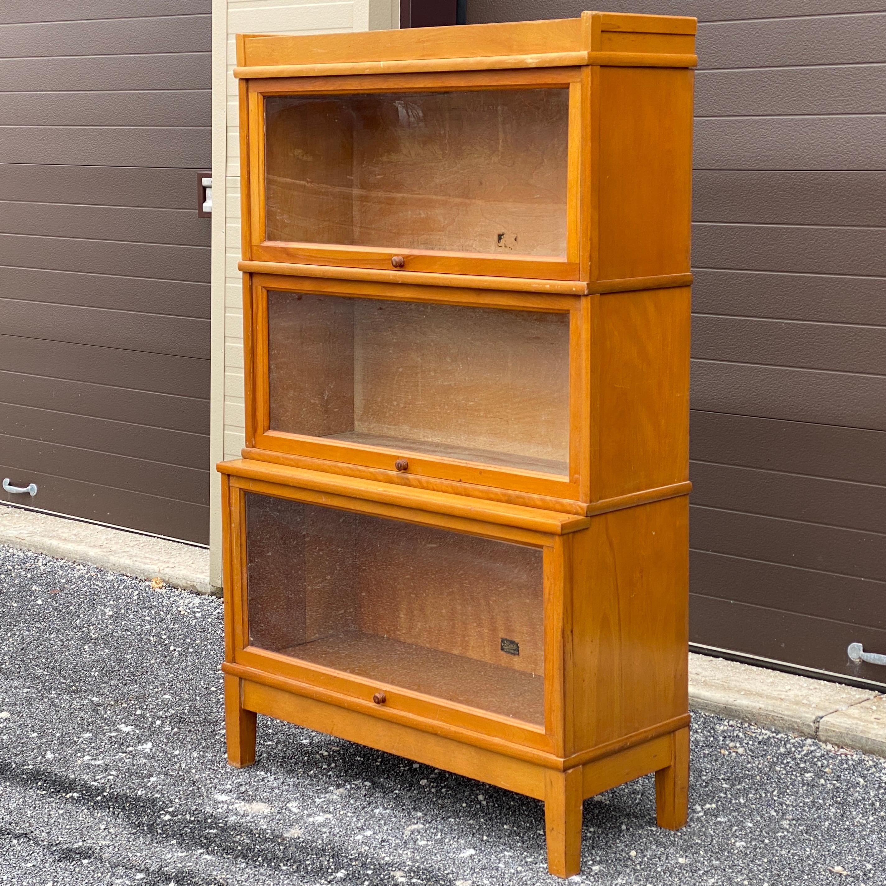 Mid-Century Modern Antique Maple Three Stack Barrister Bookcase by Hale  For Sale