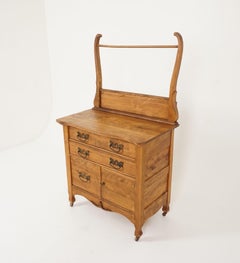 Antique Maple Washstand, Harp Back, Towel Rail, American 1910, B2561