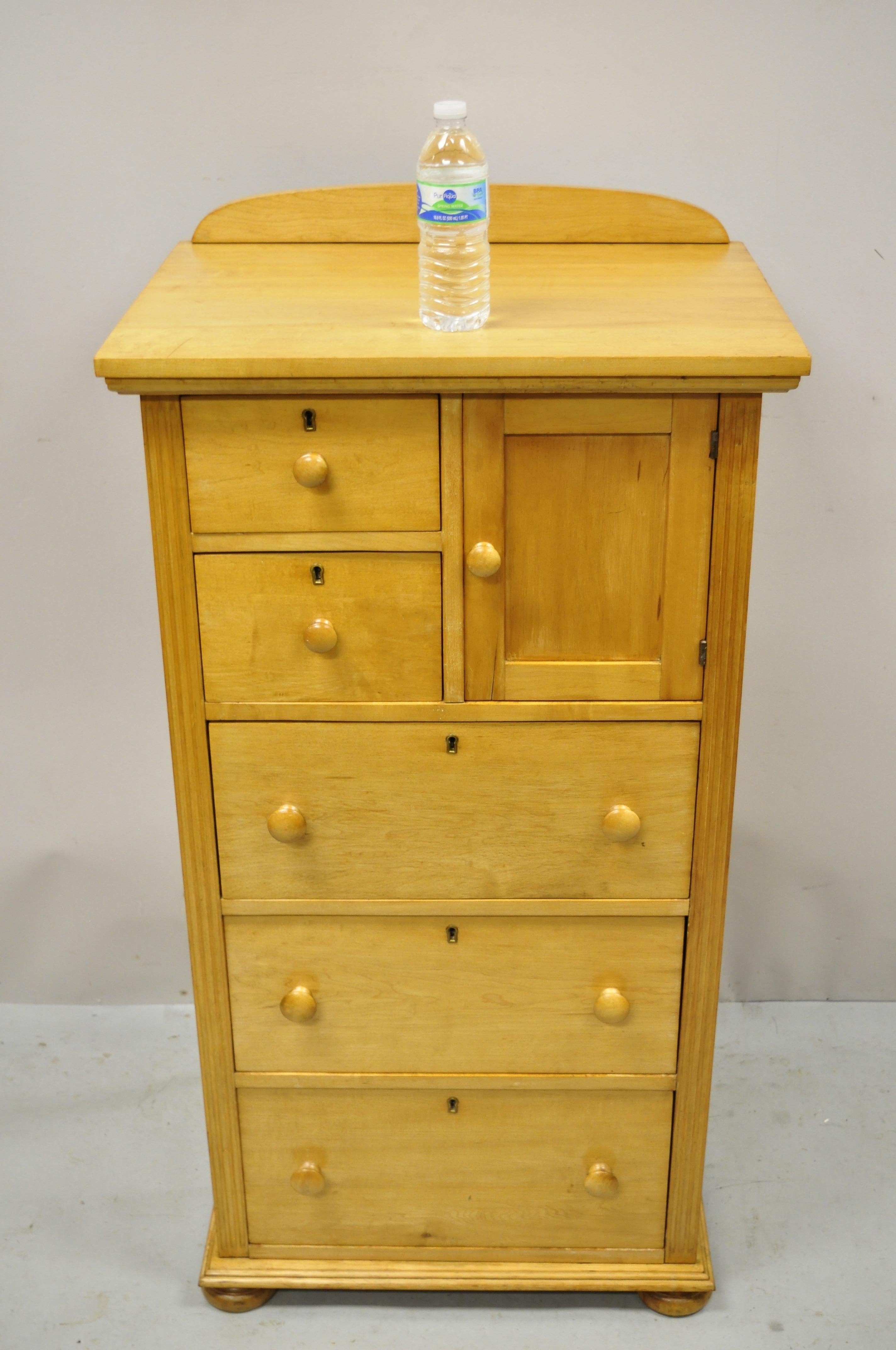 Antique Maple Wood American Empire Tall Chest Washstand Dresser Cabinet For Sale 1