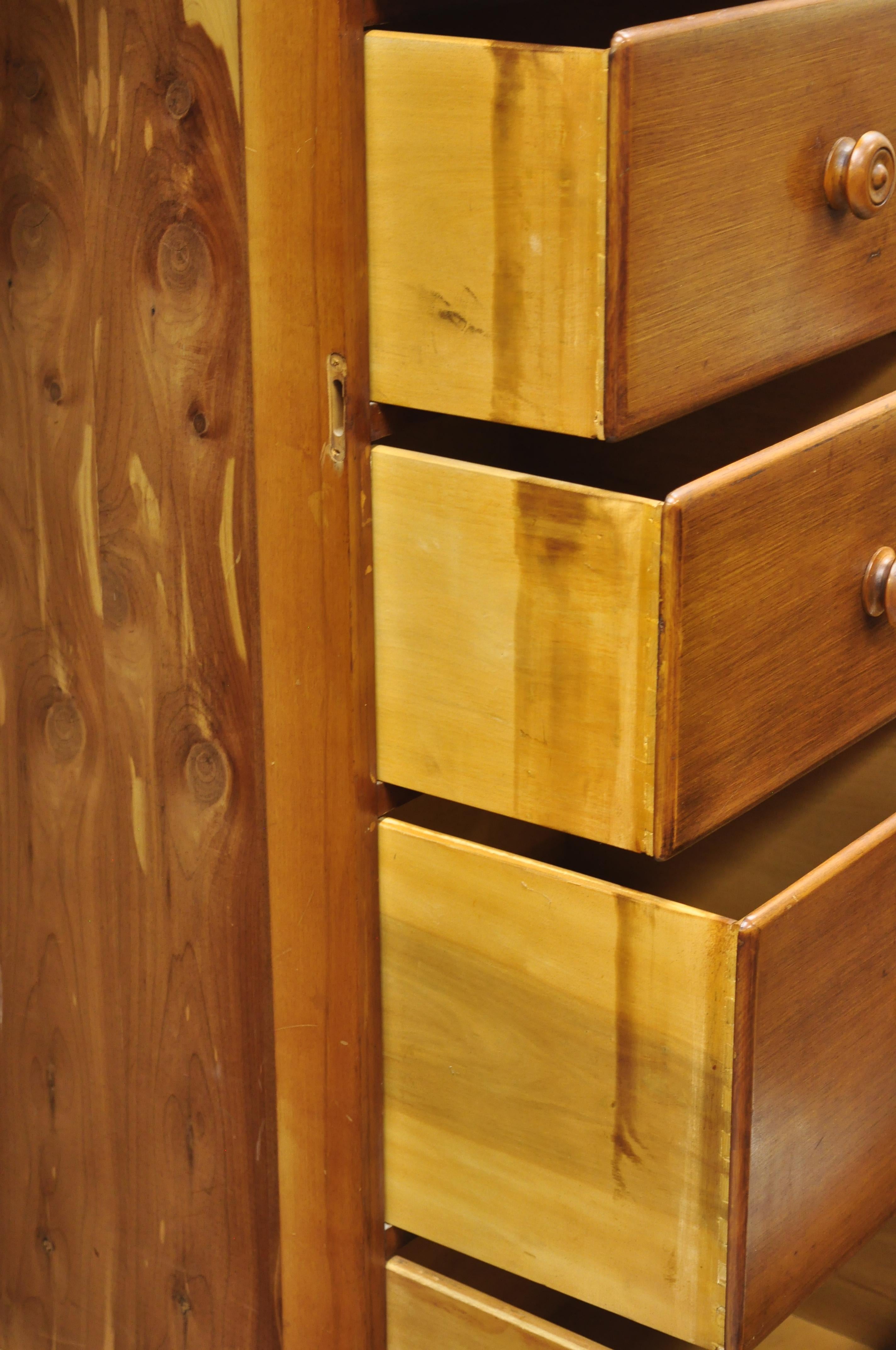 Antique Maple Wood Colonial Wardrobe Tall Chest Dresser 6 Drawers Cedar Cabinet 3