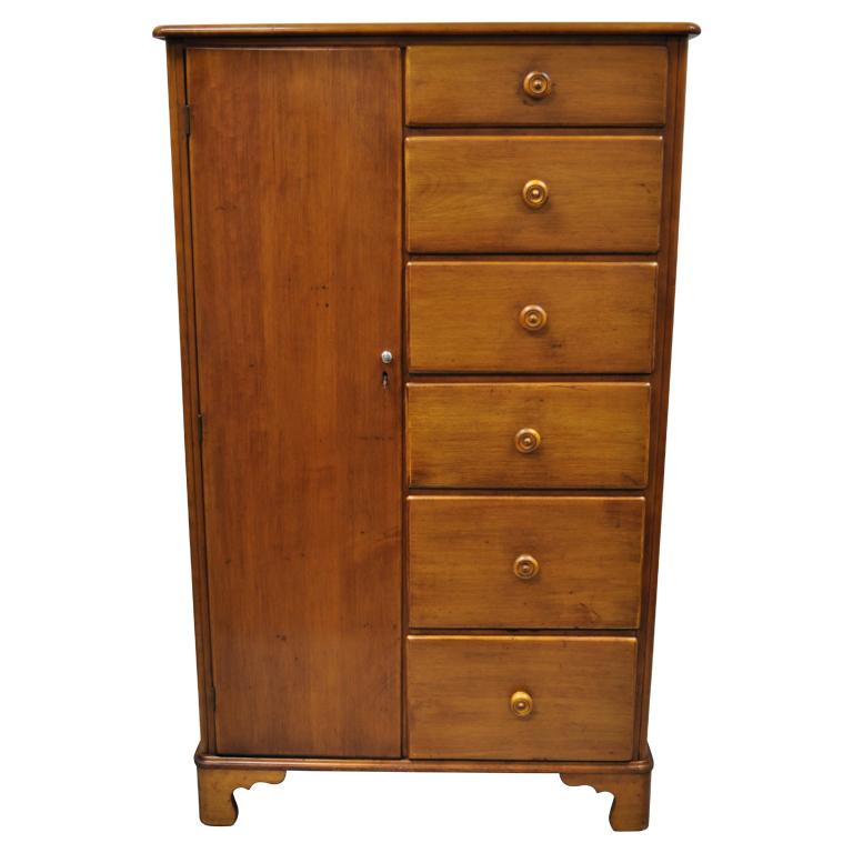 Antique Maple Wood Colonial Wardrobe Tall Chest Dresser 6 Drawers Cedar Cabinet