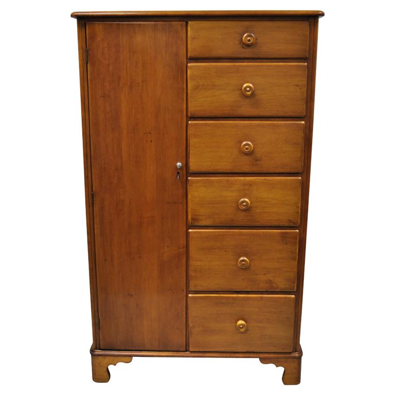 Antique Maple Wood Colonial Wardrobe Tall Chest Dresser 6 Drawers Cedar