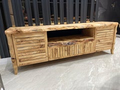 Antique Mappa Burl Custom Completely Wooden Sideboard & TV UNIT