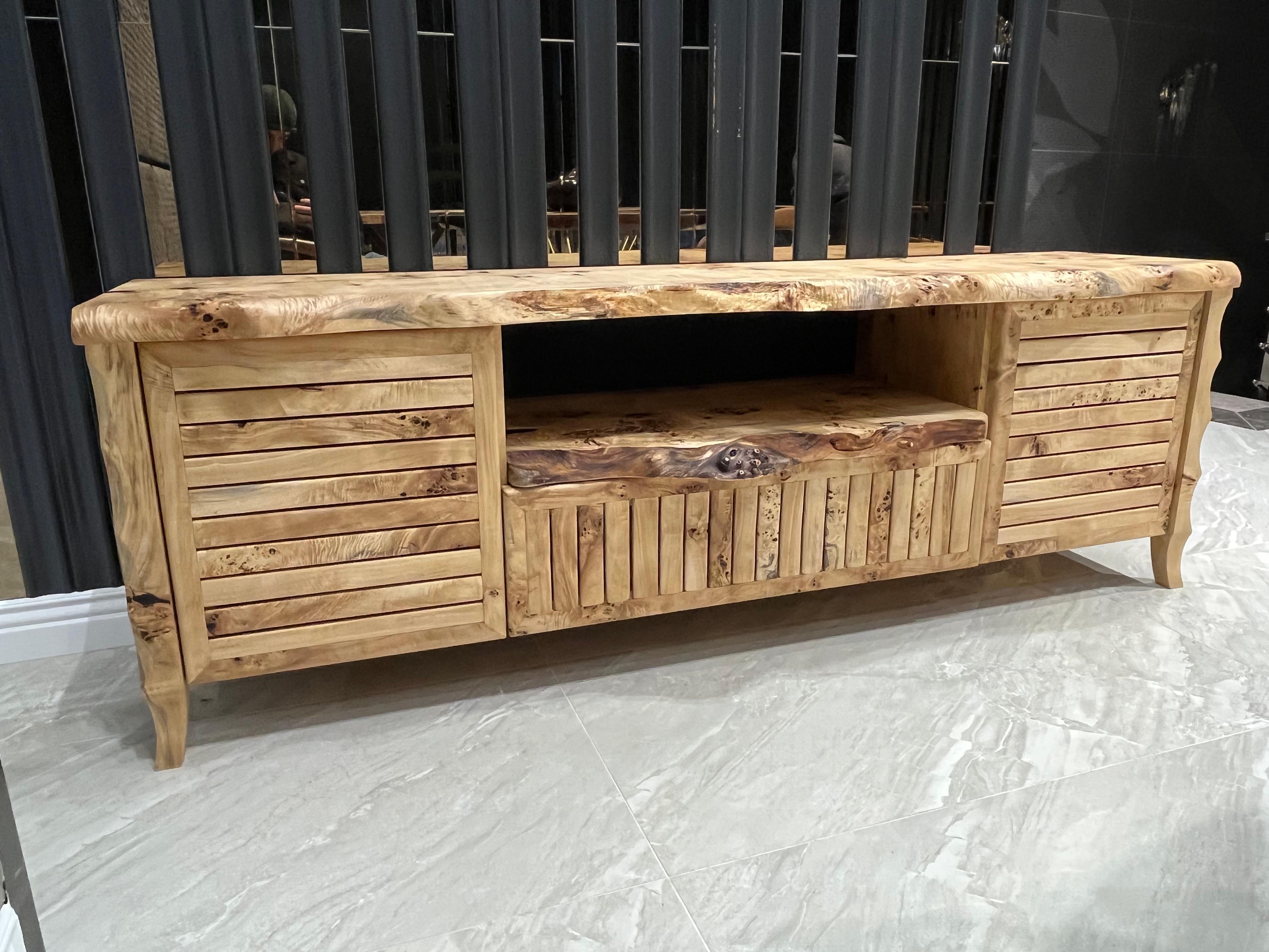Antique Mappa Burl Custom Completely Wooden Sideboard & TV UNIT In New Condition For Sale In İnegöl, TR