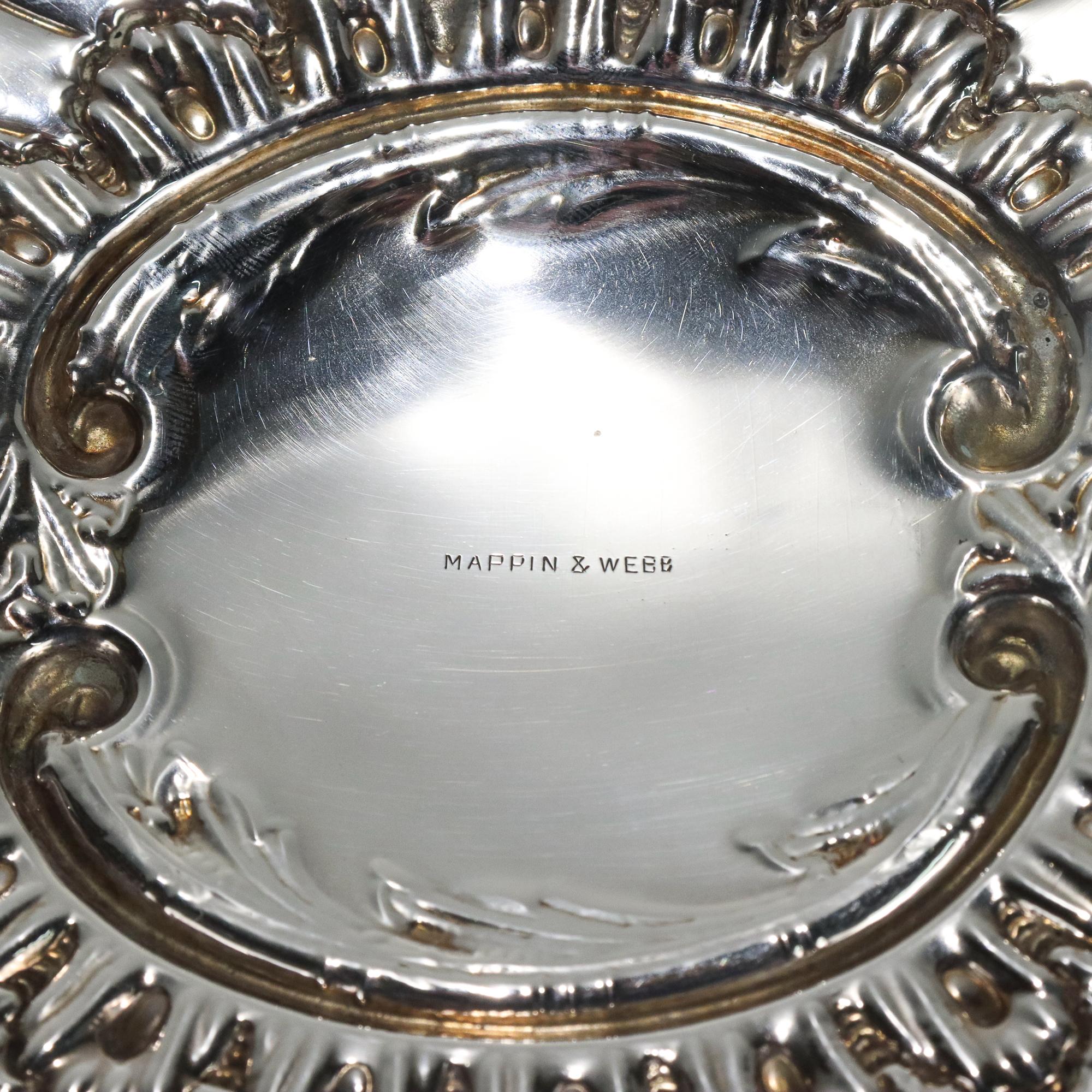 Antique Mappin & Webb Ornate Reticulated Repousse Sterling Silver Dresser Tray For Sale 7
