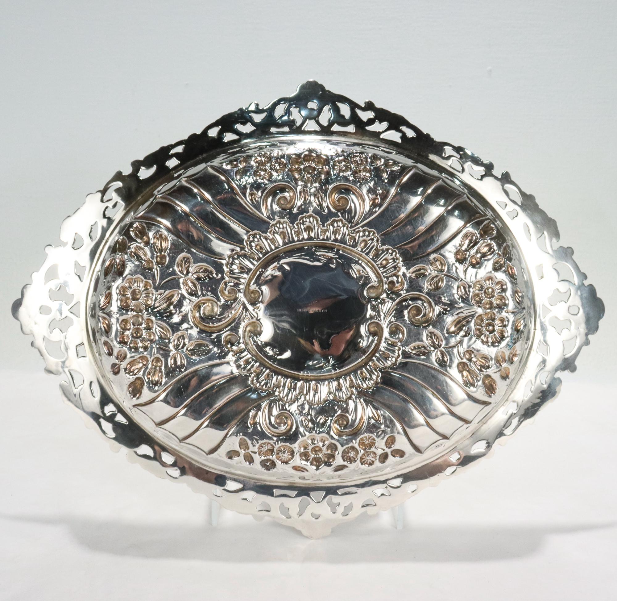 Women's or Men's Antique Mappin & Webb Ornate Reticulated Repousse Sterling Silver Dresser Tray For Sale