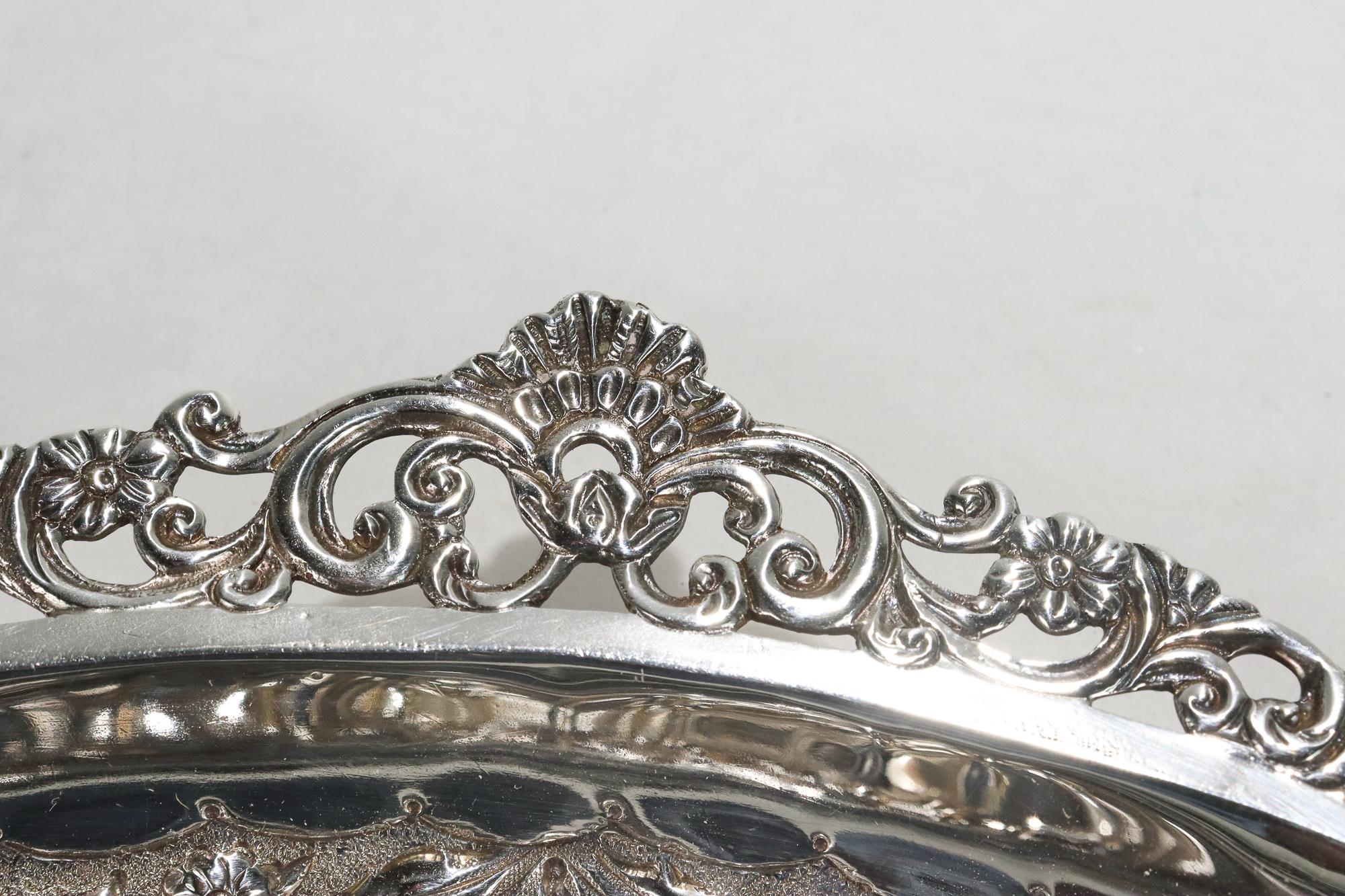 Antique Mappin & Webb Ornate Reticulated Repousse Sterling Silver Dresser Tray For Sale 2