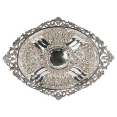 Antike antike Mappin & Webb verschnörkelte netzartige Repousse Sterlingsilber Kommode Tablett