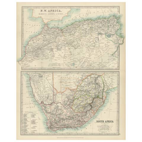 Antique Maps of North-West and South Africa, 1903, Colonial Borders and Terrain