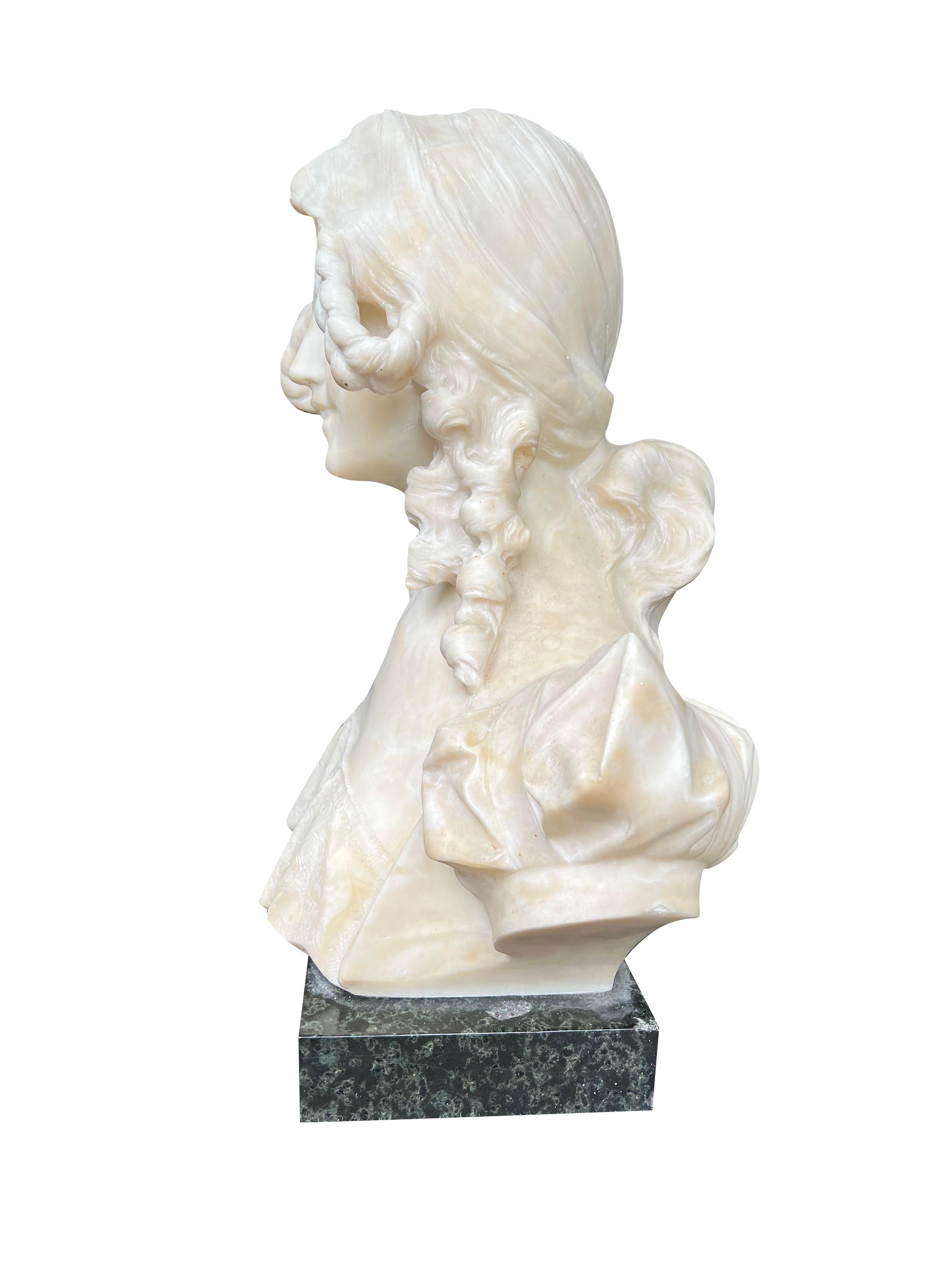 Antique Marble Alabaster Bust Carved Stone Sculpture Woman For Sale 5