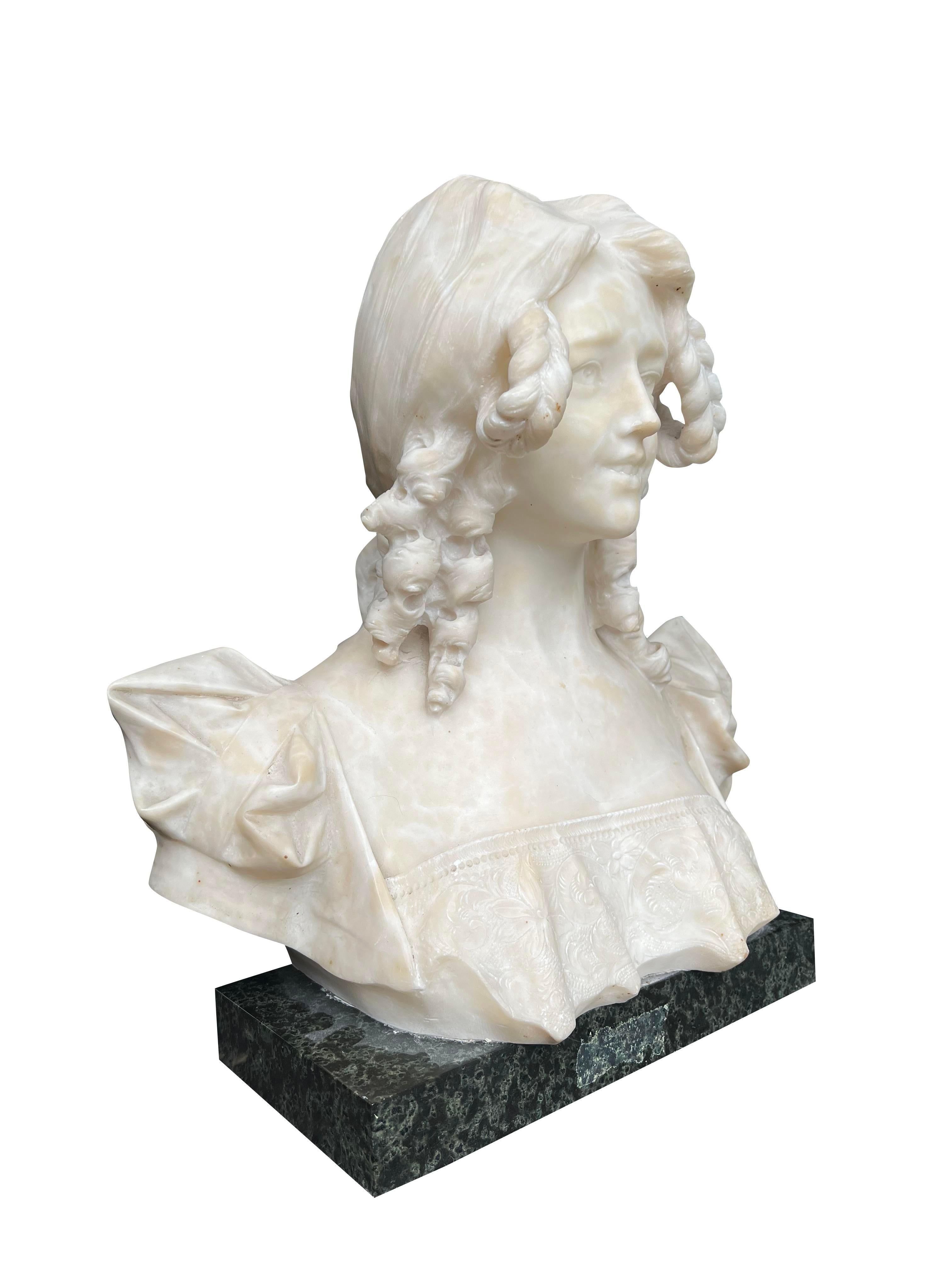 Antique Marble Alabaster Bust Carved Stone Sculpture Woman For Sale 6