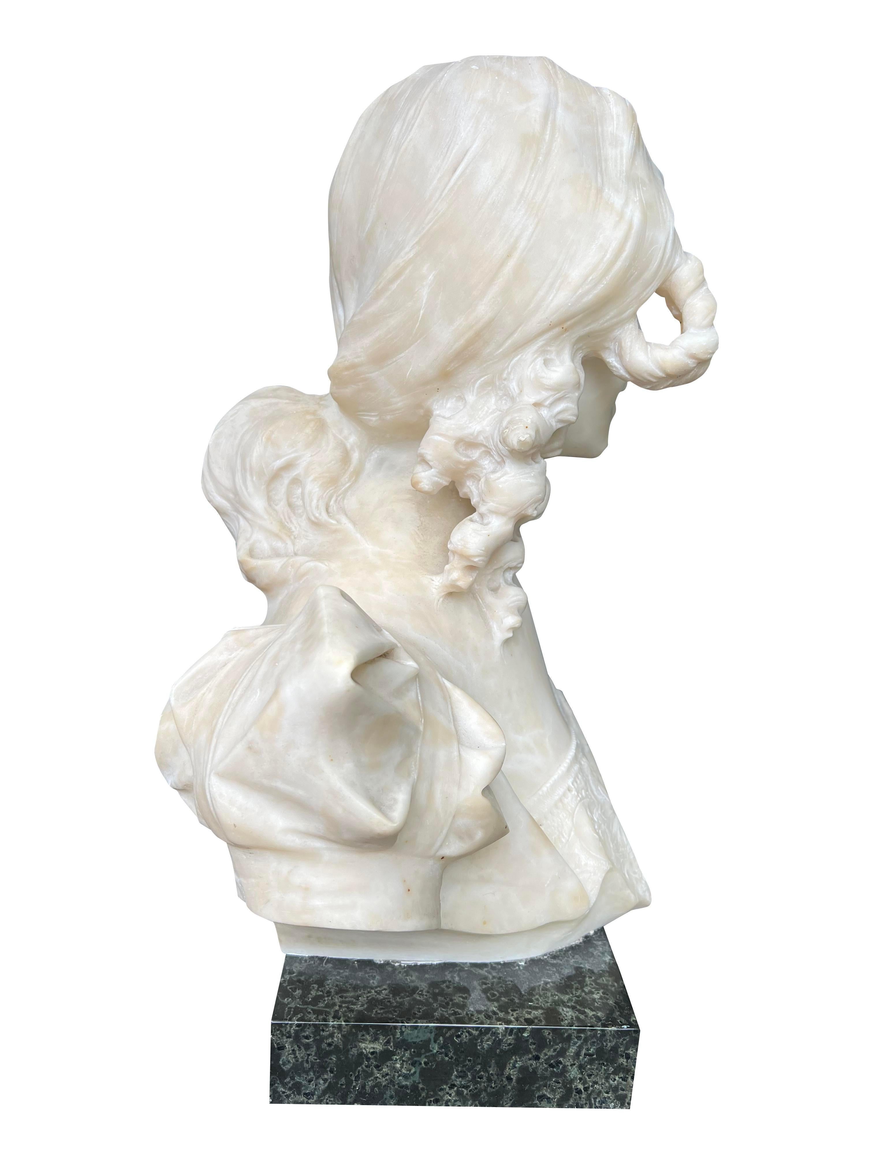 Antique Marble Alabaster Bust Carved Stone Sculpture Woman For Sale 7