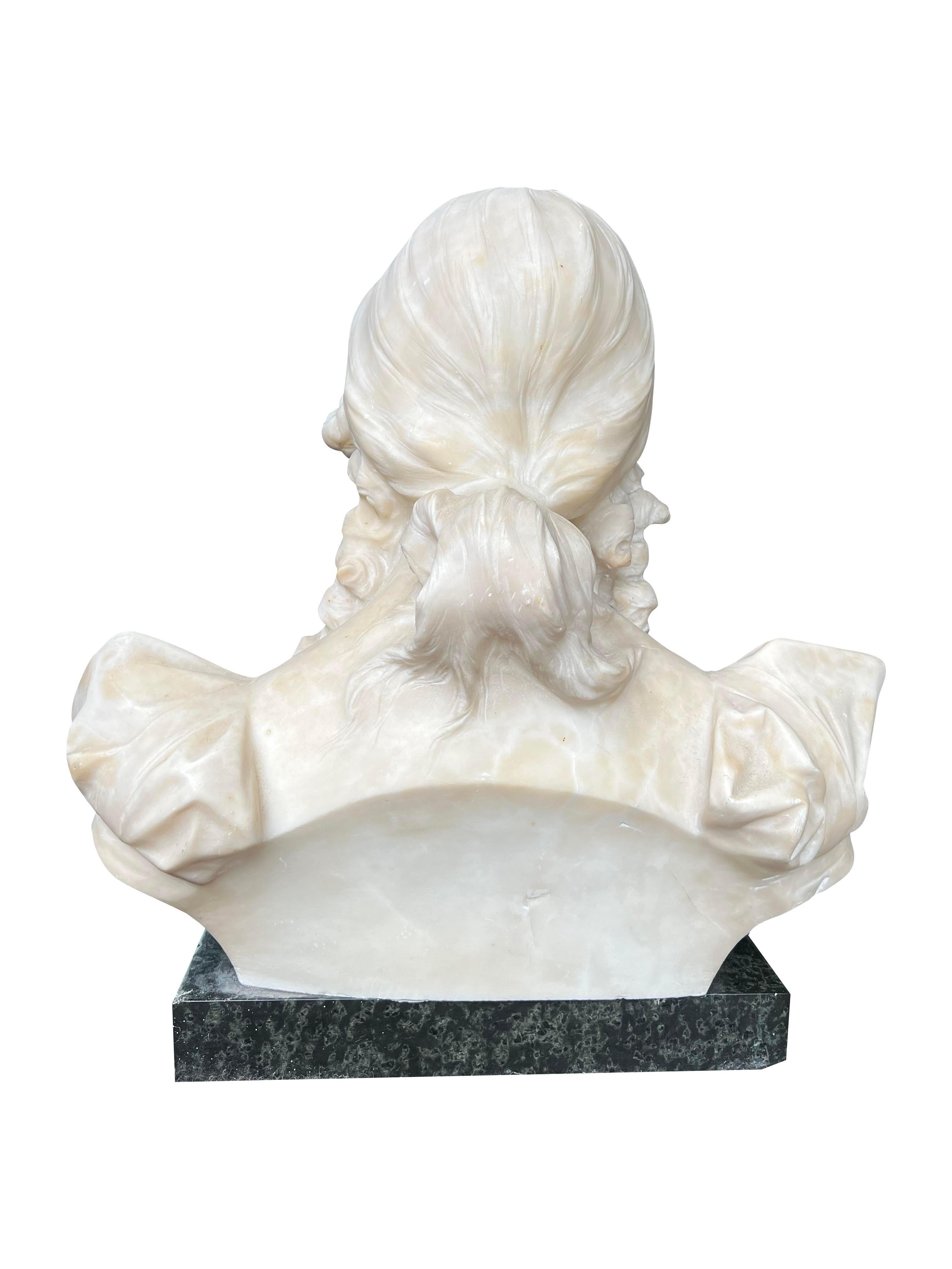 Antique Marble Alabaster Bust Carved Stone Sculpture Woman For Sale 2