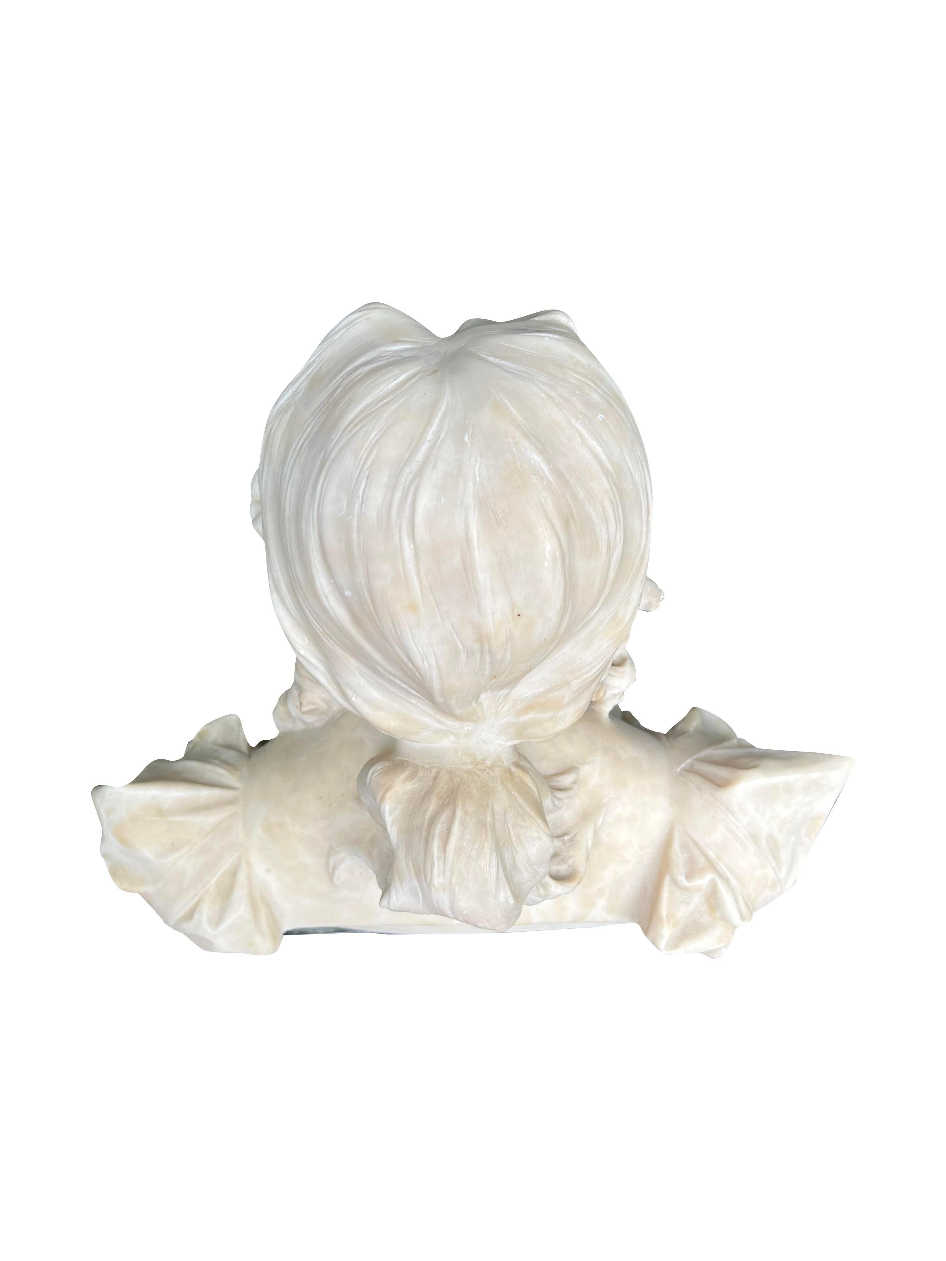 Antique Marble Alabaster Bust Carved Stone Sculpture Woman For Sale 3