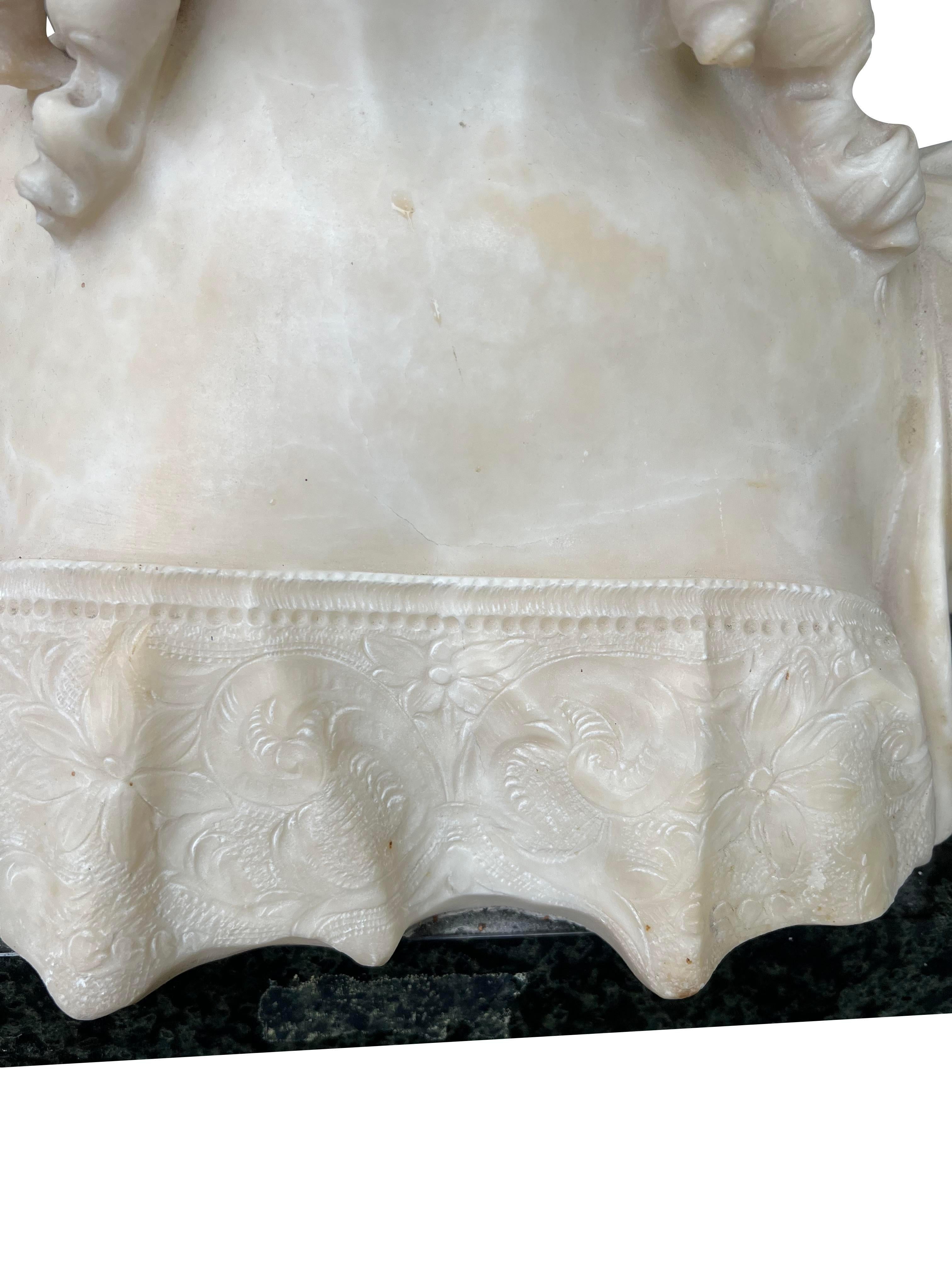 Antique Marble Alabaster Bust Carved Stone Sculpture Woman For Sale 4