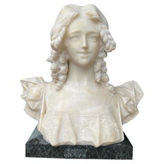 Antique Marble Alabaster Bust Carved Stone Sculpture Woman