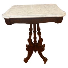 Antique Marble and Carved Mahogany Parlor Table on Casters