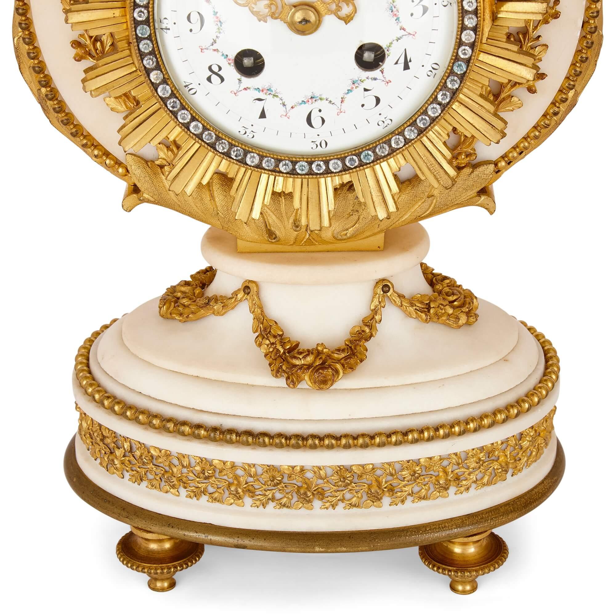 Antike Uhr und Barometer-Set aus Marmor und vergoldeter Bronze  im Angebot 2