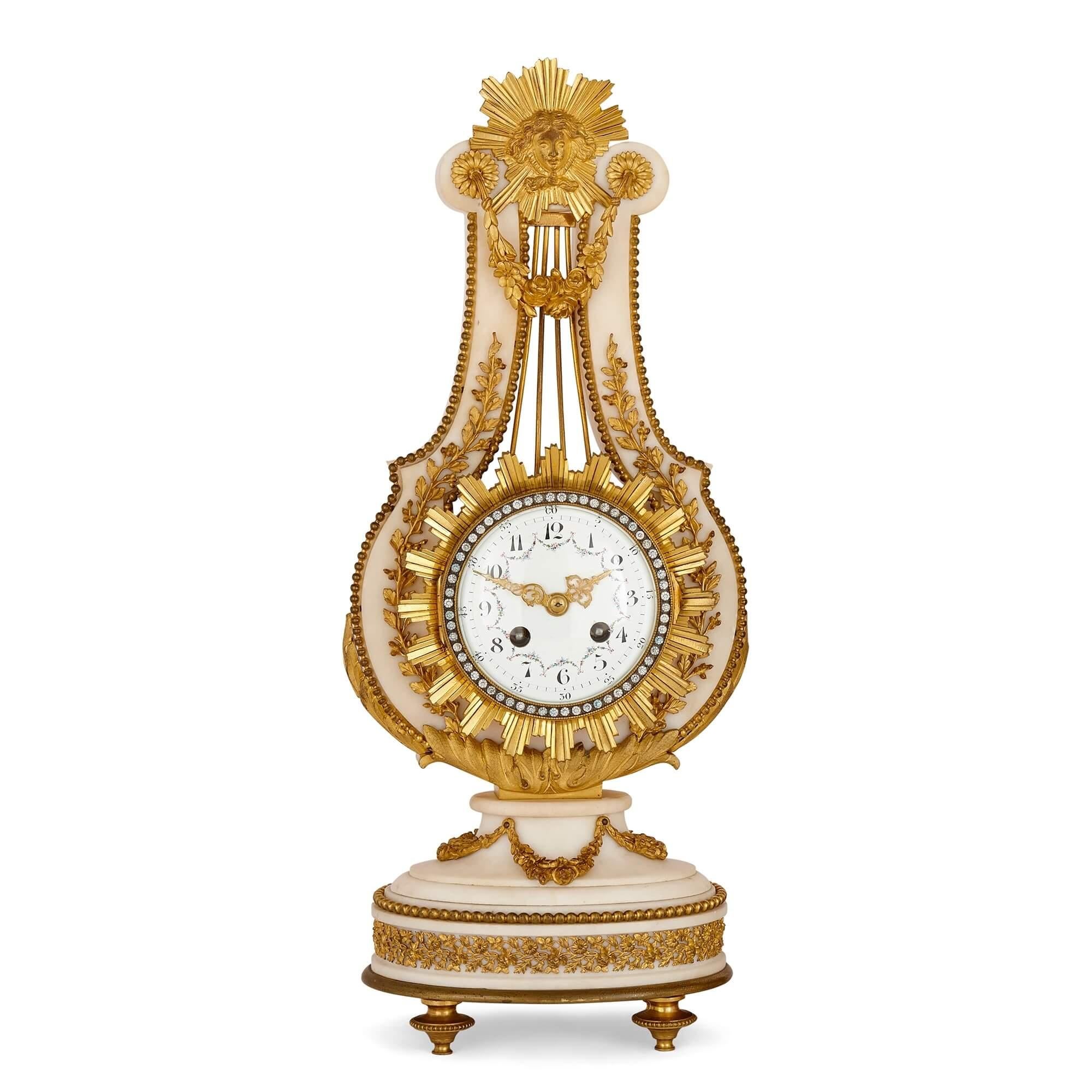 Antique marble and gilt bronze clock and barometer set 
English, 19th Century
Height 49cm, width 20cm, depth 12cm

This exquisite set of gilt bronze and marble clock and barometer from the esteemed Barwise & Sons, London, is a pairing seldom