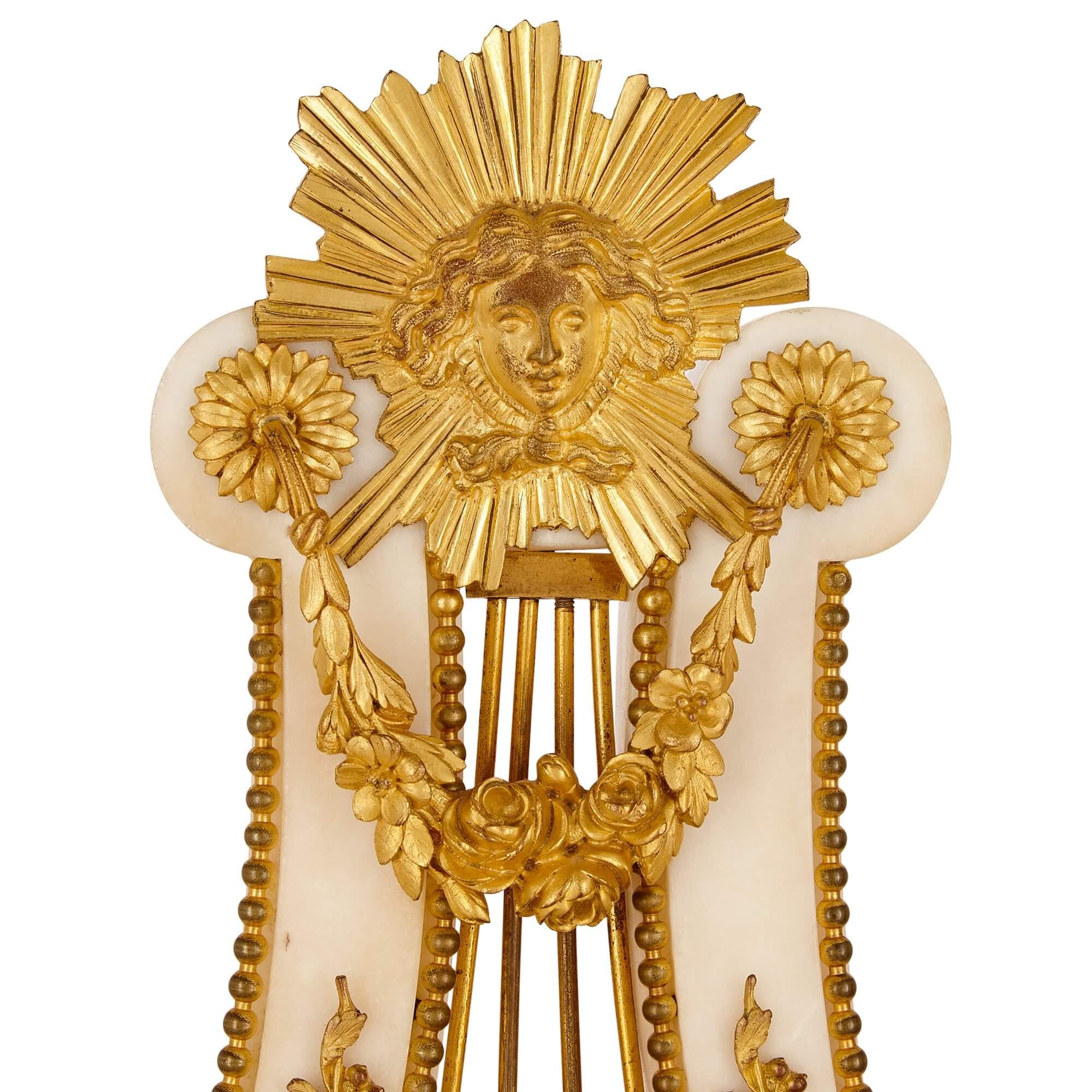 Enamel Antique Marble and Gilt Bronze Clock and Barometer Set For Sale