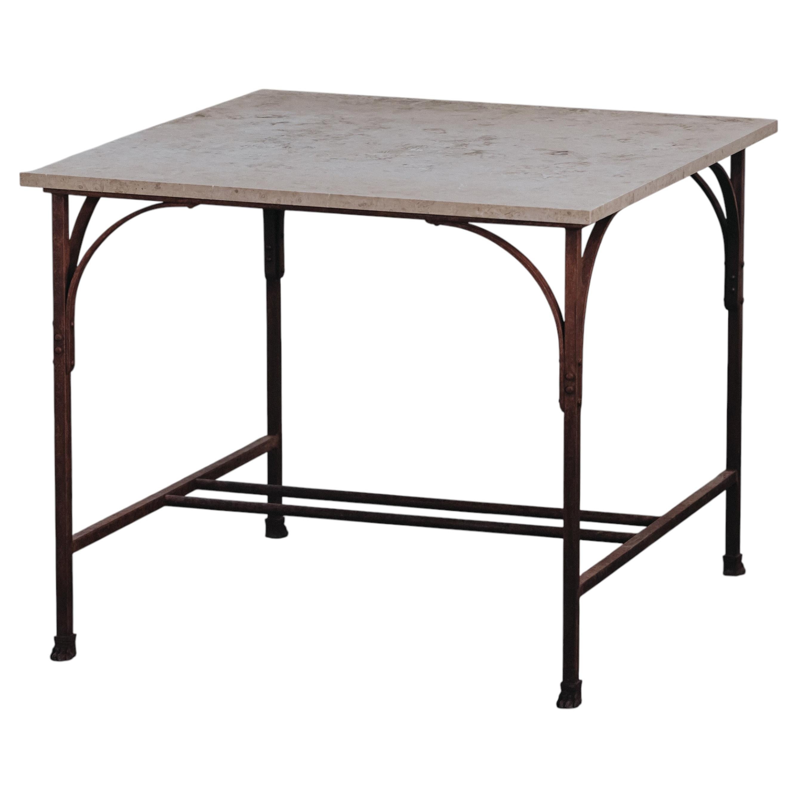 Antique Marble and Iron Garden Table From France, Circa 1920