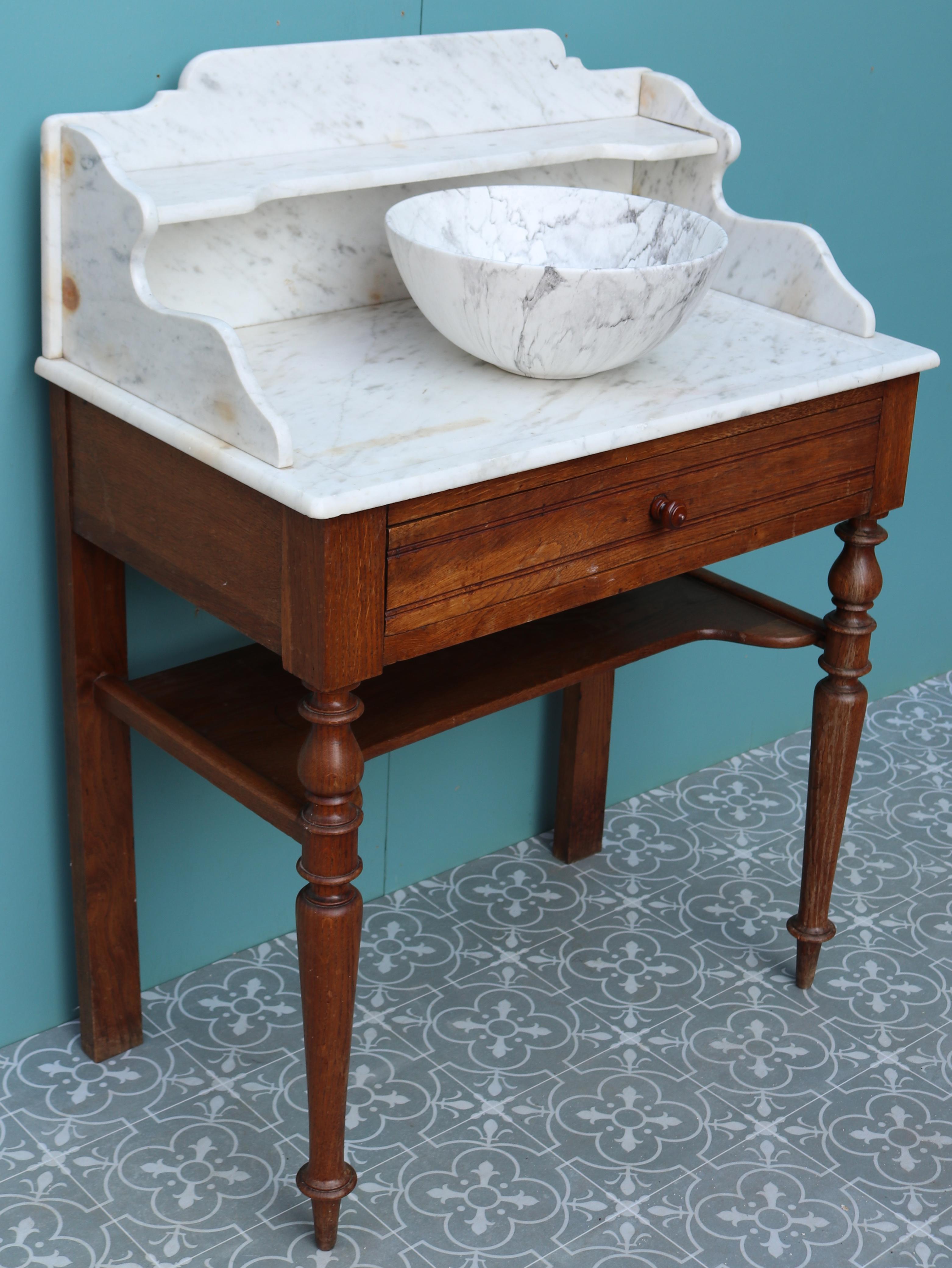 20th Century Antique Marble and Oak Wash Basin and Stand