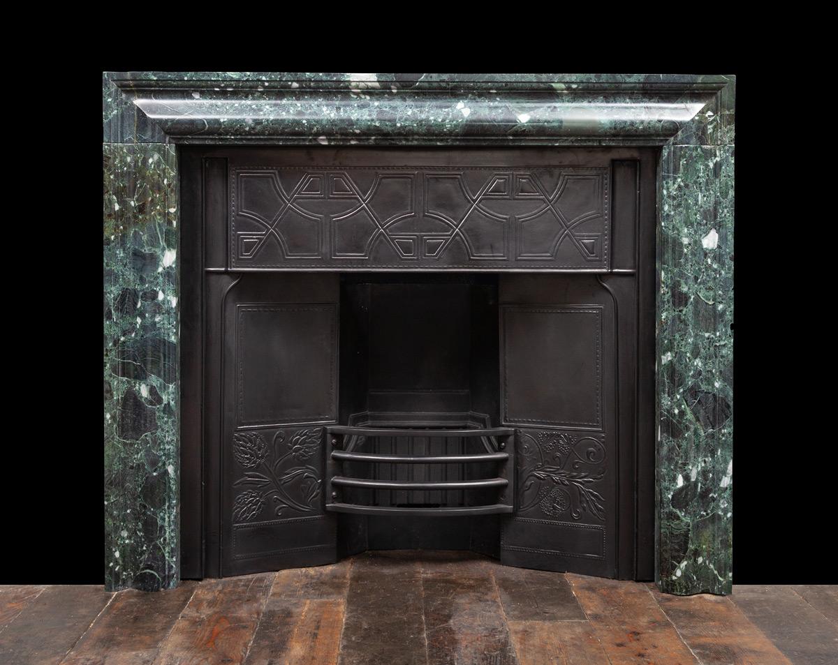 Art Nouveau Antique Marble Bolection Fireplace with Metal Insert in the Mackintosh Style