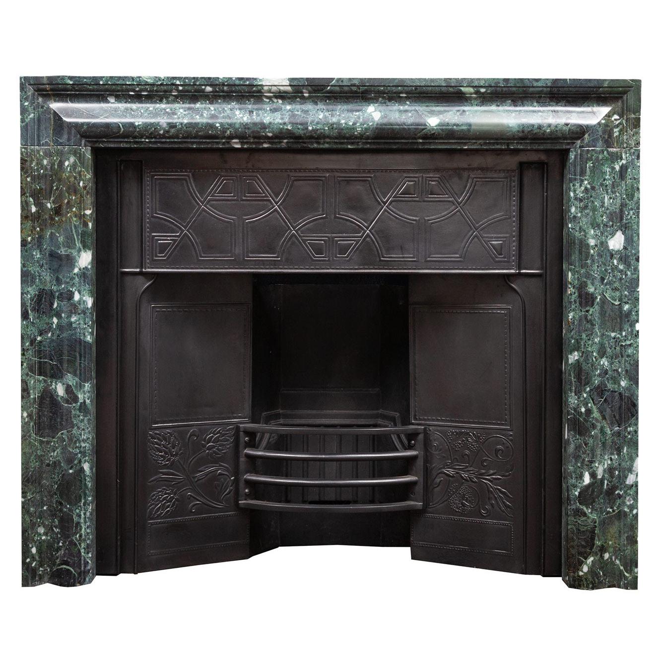 Antique Marble Bolection Fireplace with Metal Insert in the Mackintosh Style