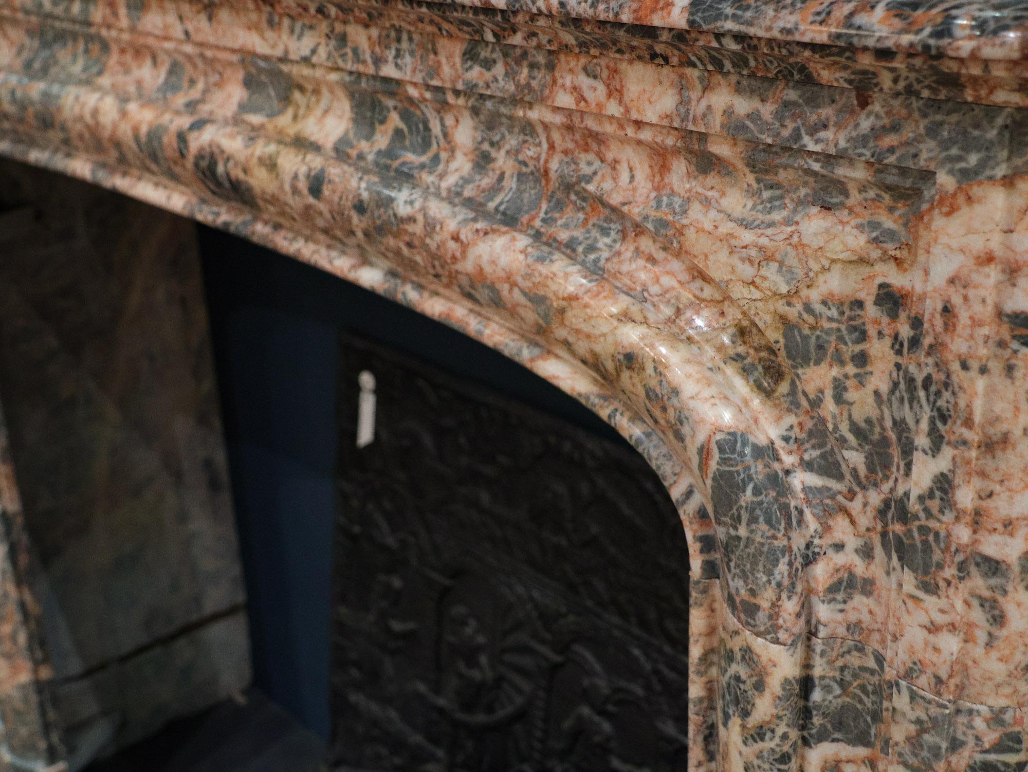 Antique Marble Boudin Fireplace in Pink and Grey Colors For Sale 6