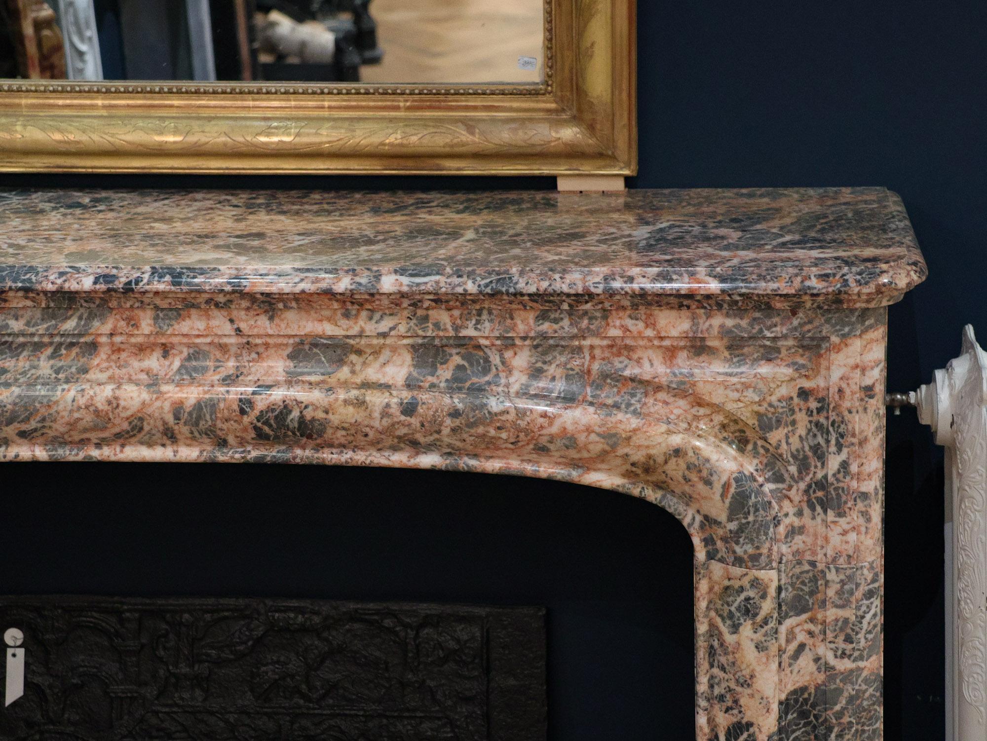 19th Century Antique Marble Boudin Fireplace in Pink and Grey Colors For Sale