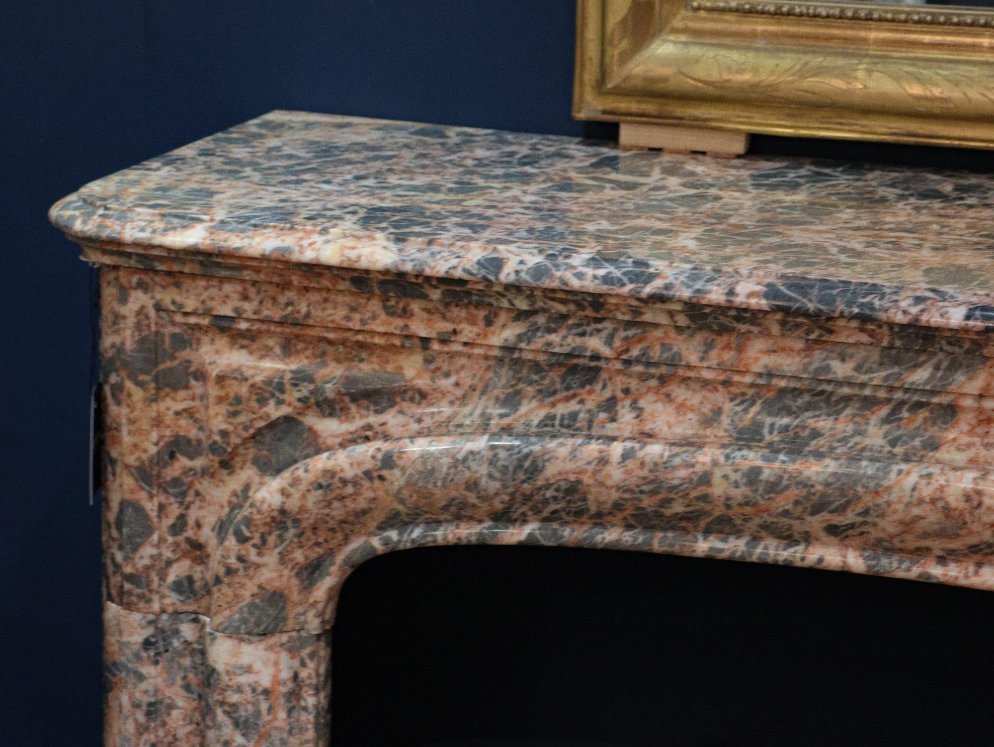 Antique Marble Boudin Fireplace in Pink and Grey Colors For Sale 1
