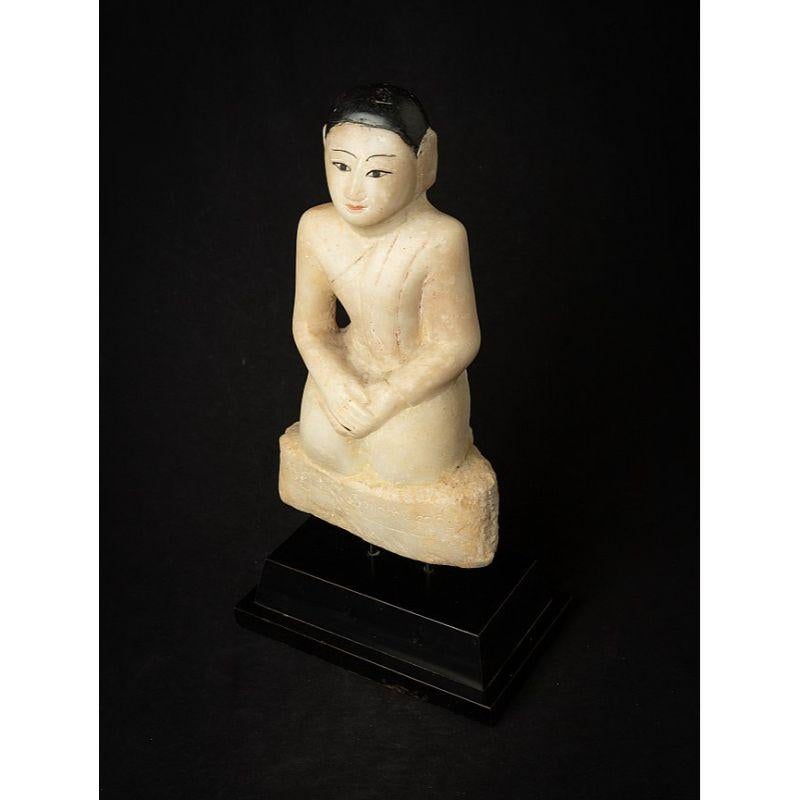 Antique Marble Burmese Monk Statue from Burma For Sale 9