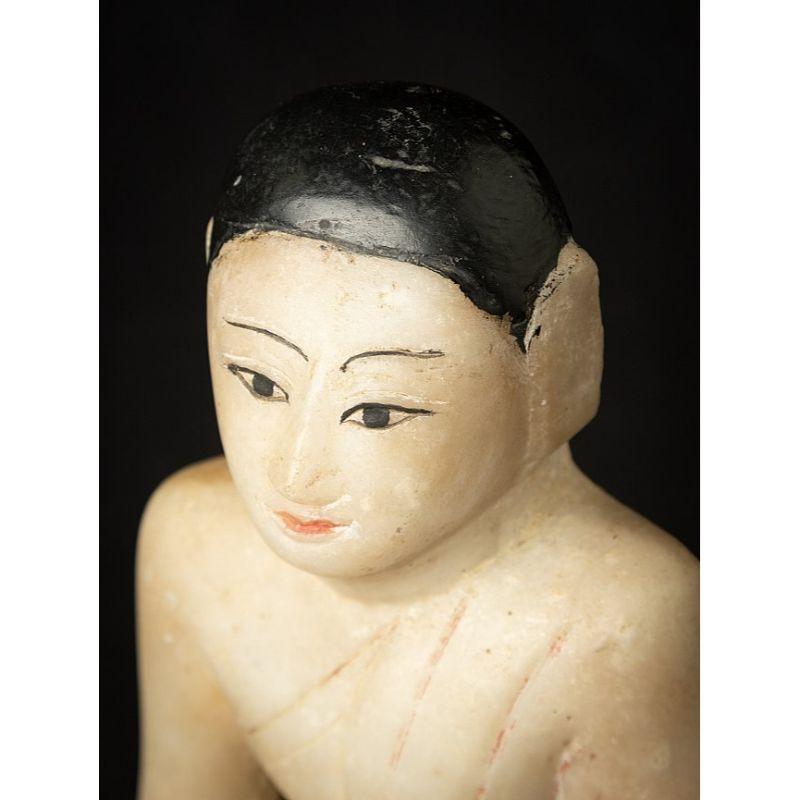 Antique Marble Burmese Monk Statue from Burma For Sale 10