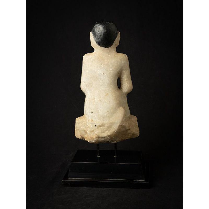 19th Century Antique Marble Burmese Monk Statue from Burma For Sale