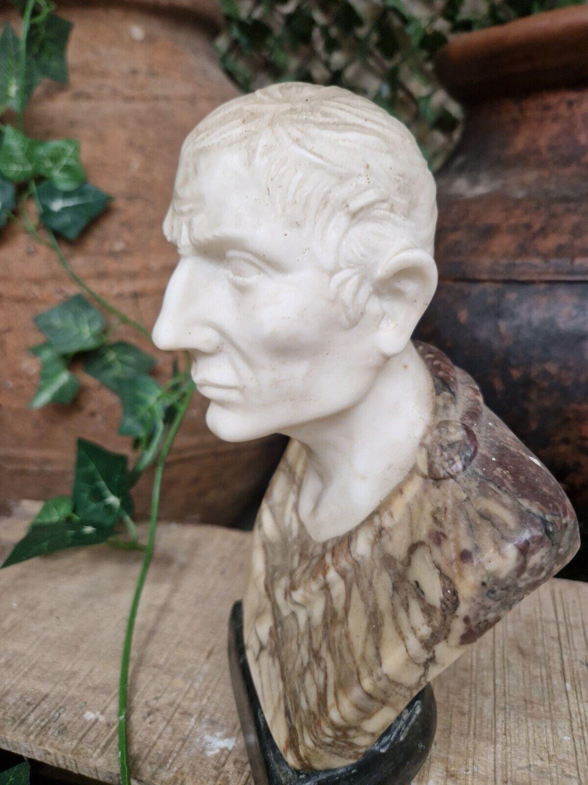 Hand-Carved Antique Marble Bust French Sculpture of Julius Caesar