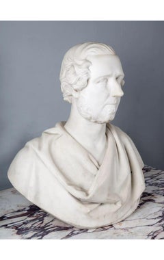 Antique Marble Bust of a Bearded Male in Classical Roman Attire, circa 1860