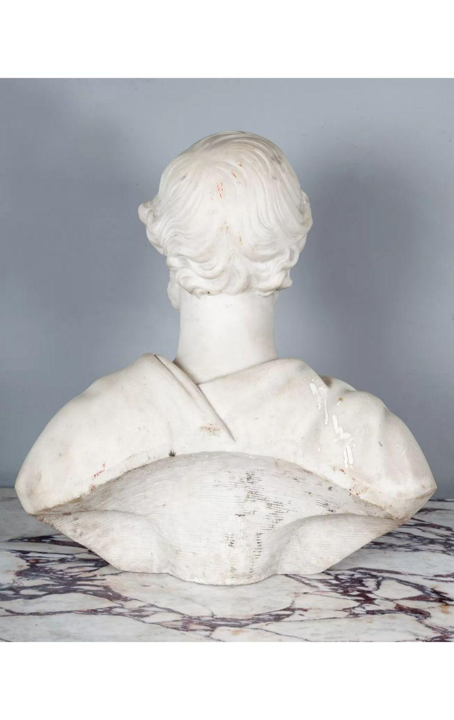 Italian Antique Marble Bust of a Bearded Male in Classical Roman Attire, circa 1860 For Sale