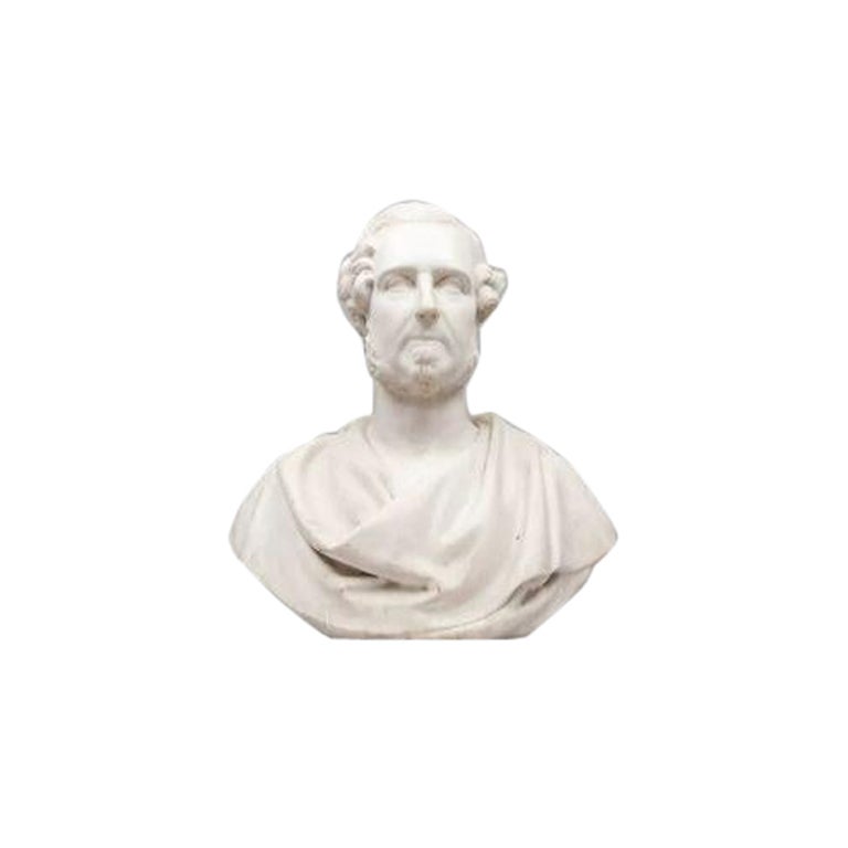 Antike Marmorbüste eines bärtigen Mannes in klassischer römischer Kleidung, um 1860