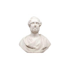 Antike Marmorbüste eines bärtigen Mannes in klassischer römischer Kleidung, um 1860