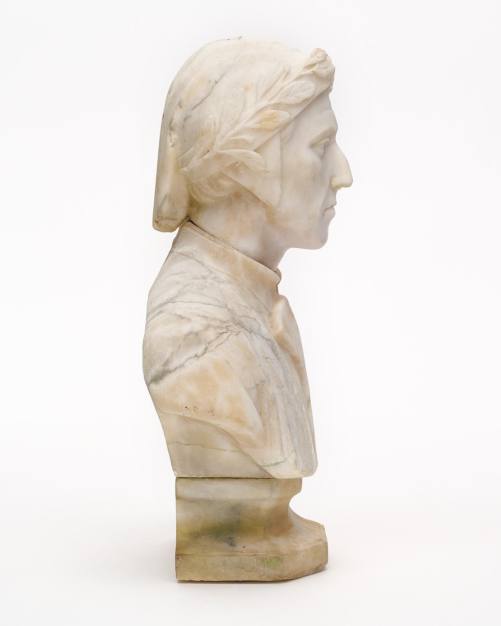 Carrara Marble Antique Marble Bust of Dante For Sale