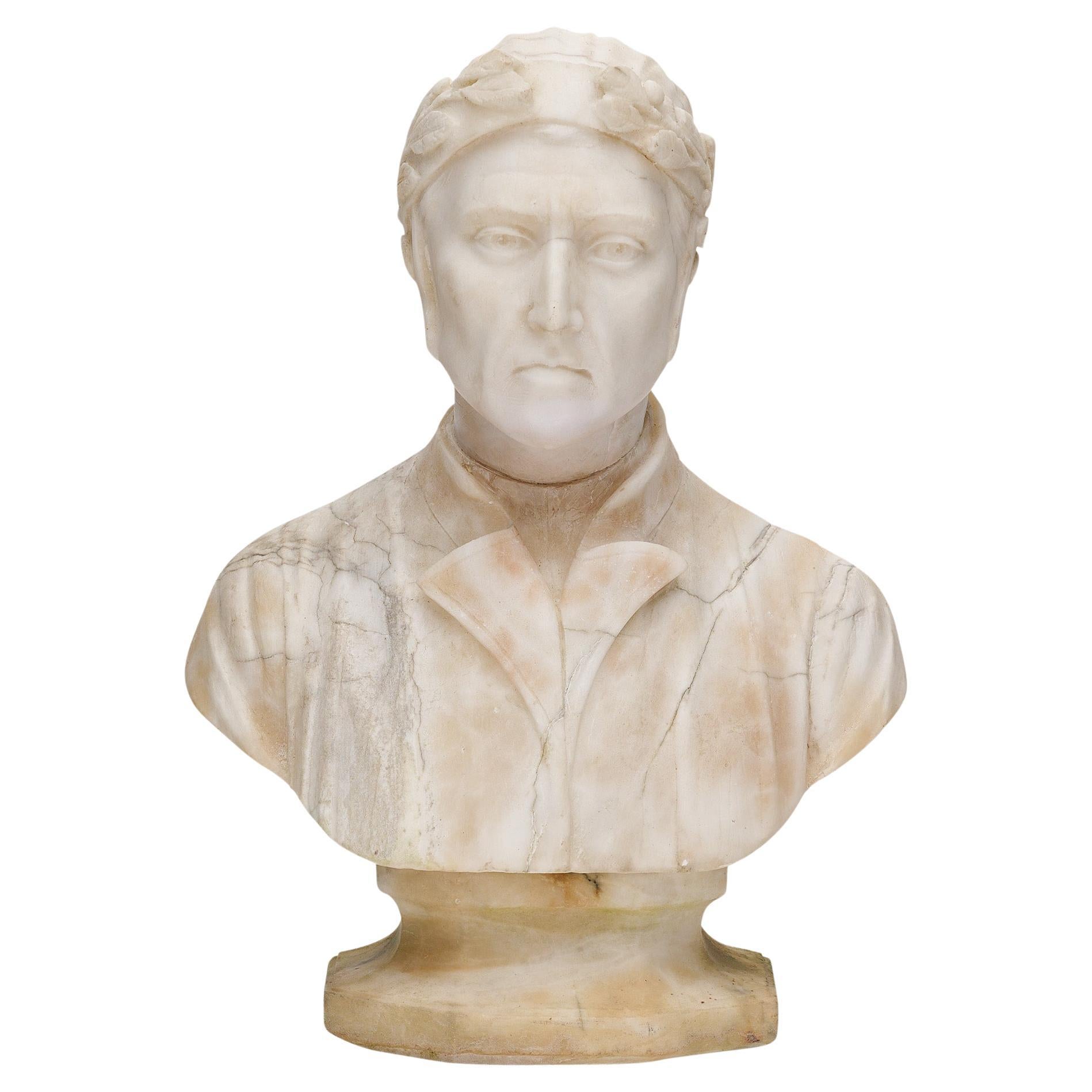 Buste de Dante antique en marbre
