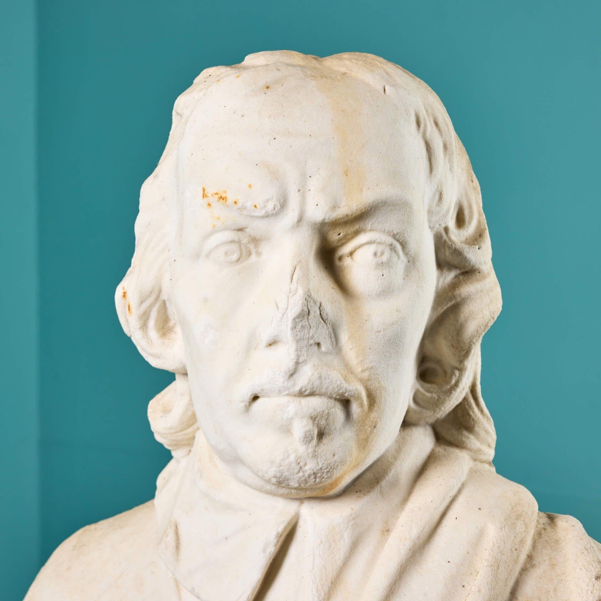Georgian Antique Marble Bust of Oliver Cromwell For Sale
