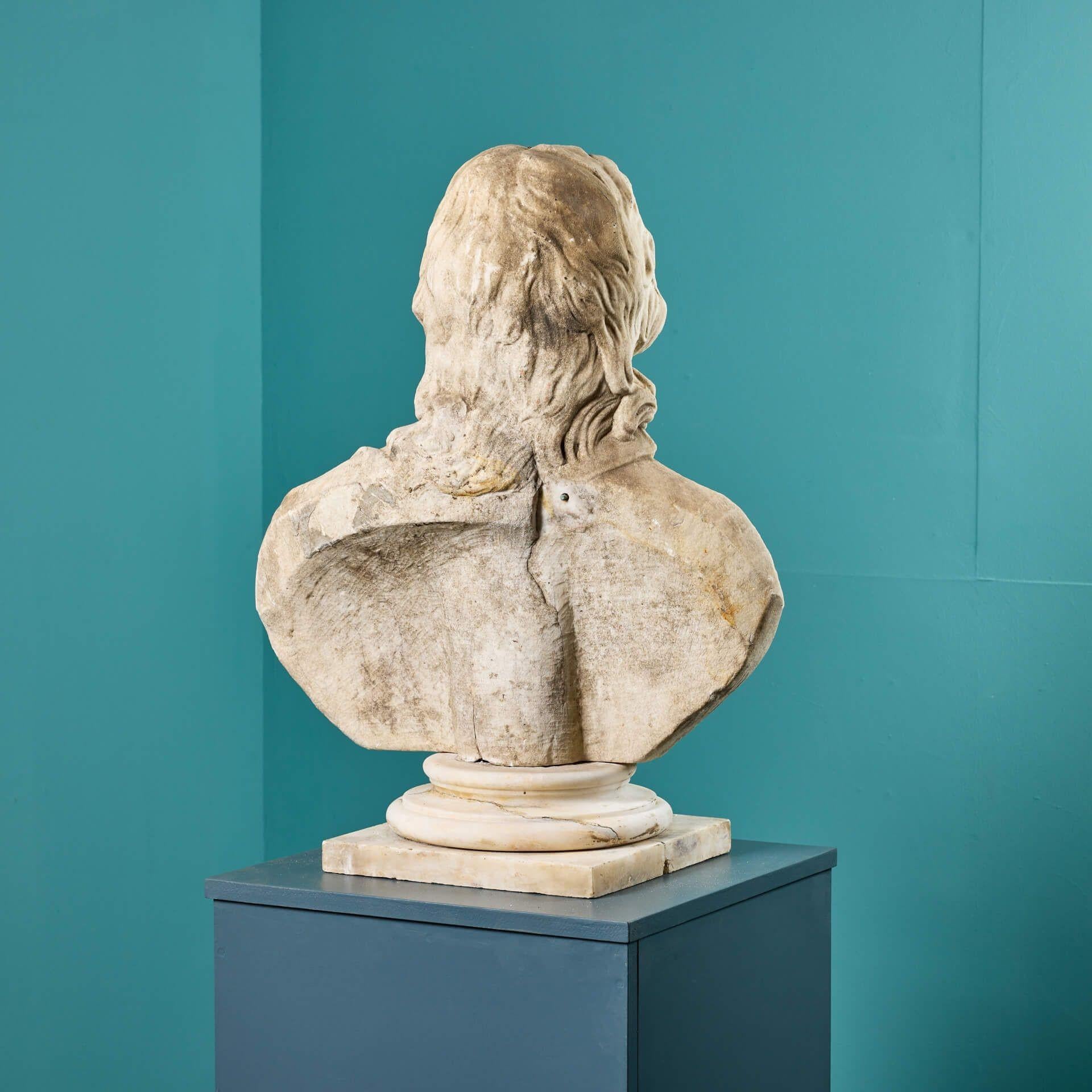 Hand-Crafted Antique Marble Bust of Oliver Cromwell For Sale