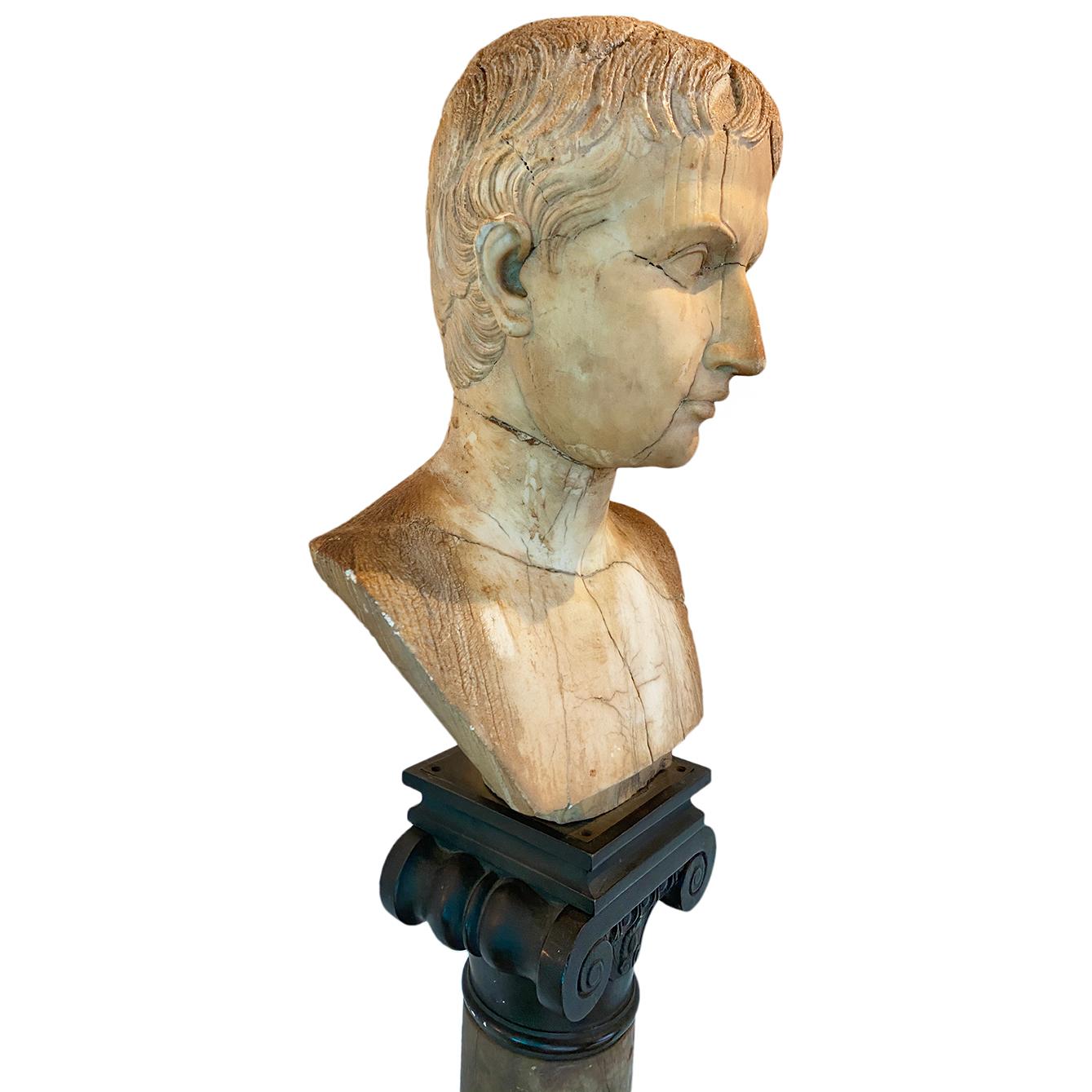 Antique Marble Bust of Young Caesar In Fair Condition For Sale In New York, NY