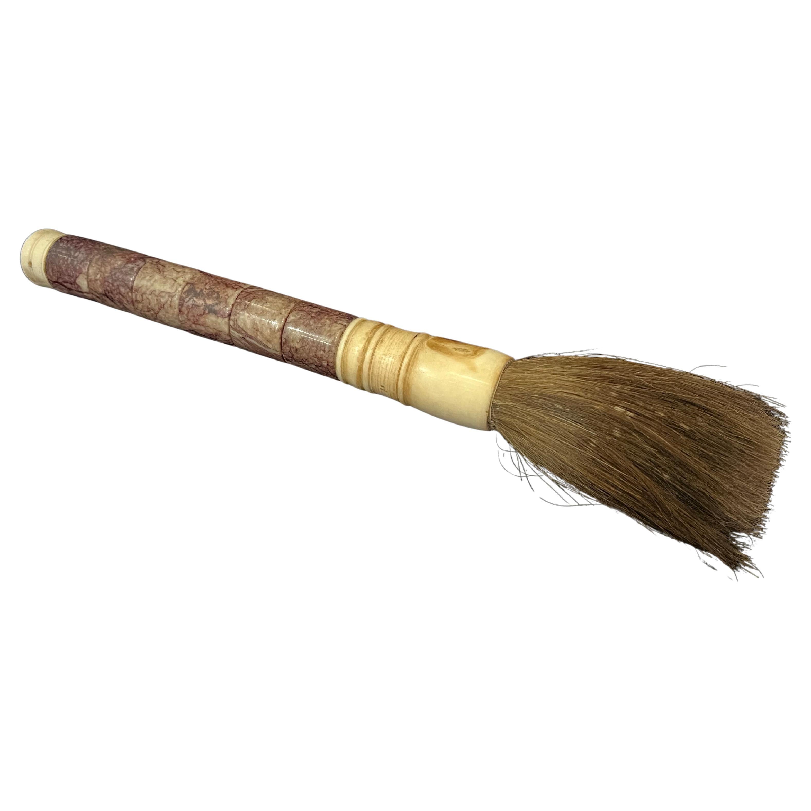 Large calligraphy Antique Chinese brush made of solid marble handle and horsehair beautiful and unique.