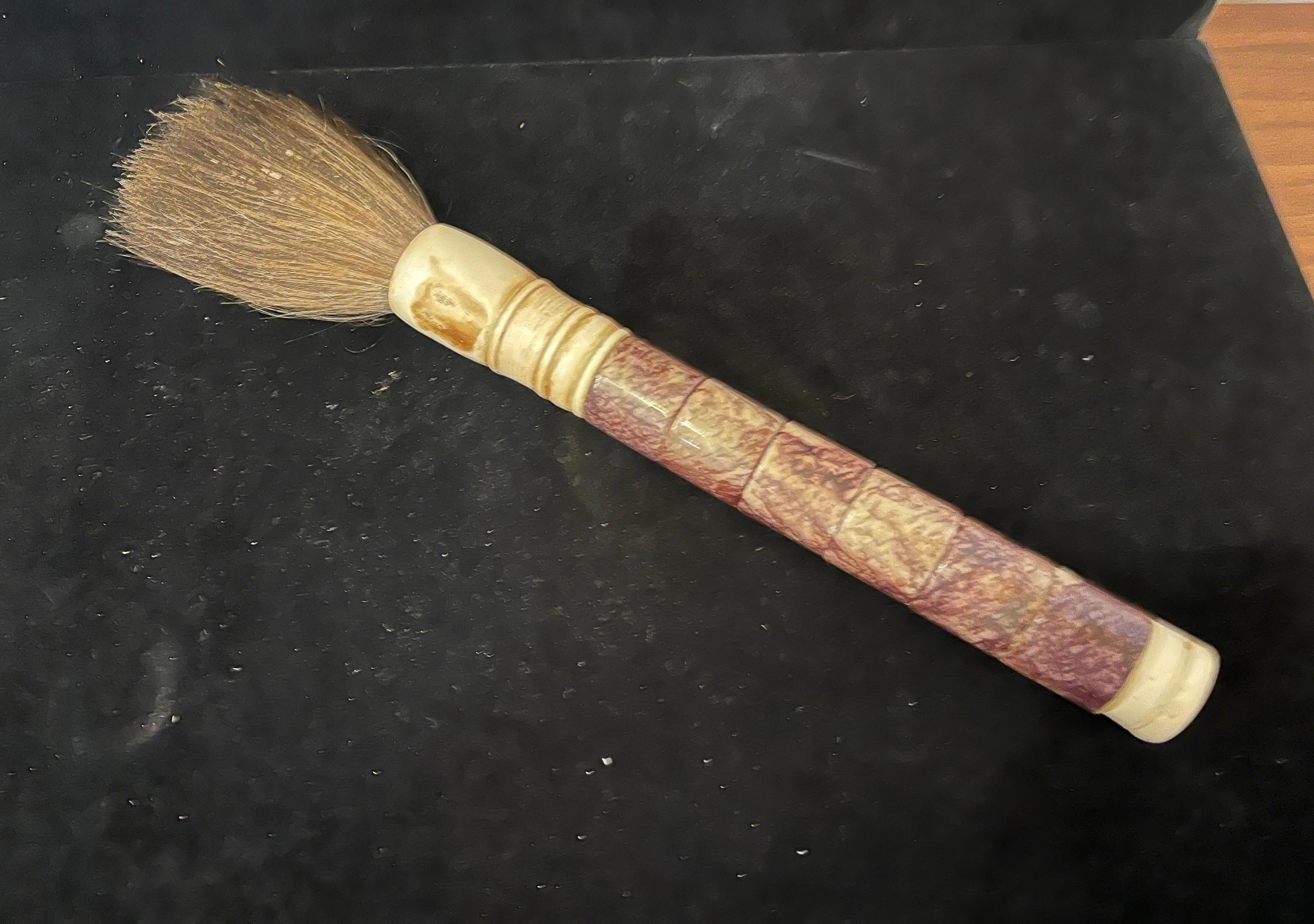 Antique Marble Chinese Calligraphy Horsehair Brush In Good Condition For Sale In San Diego, CA