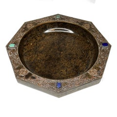 Antique Marble Cigar Ashtray with Arabesque Copper Mounts