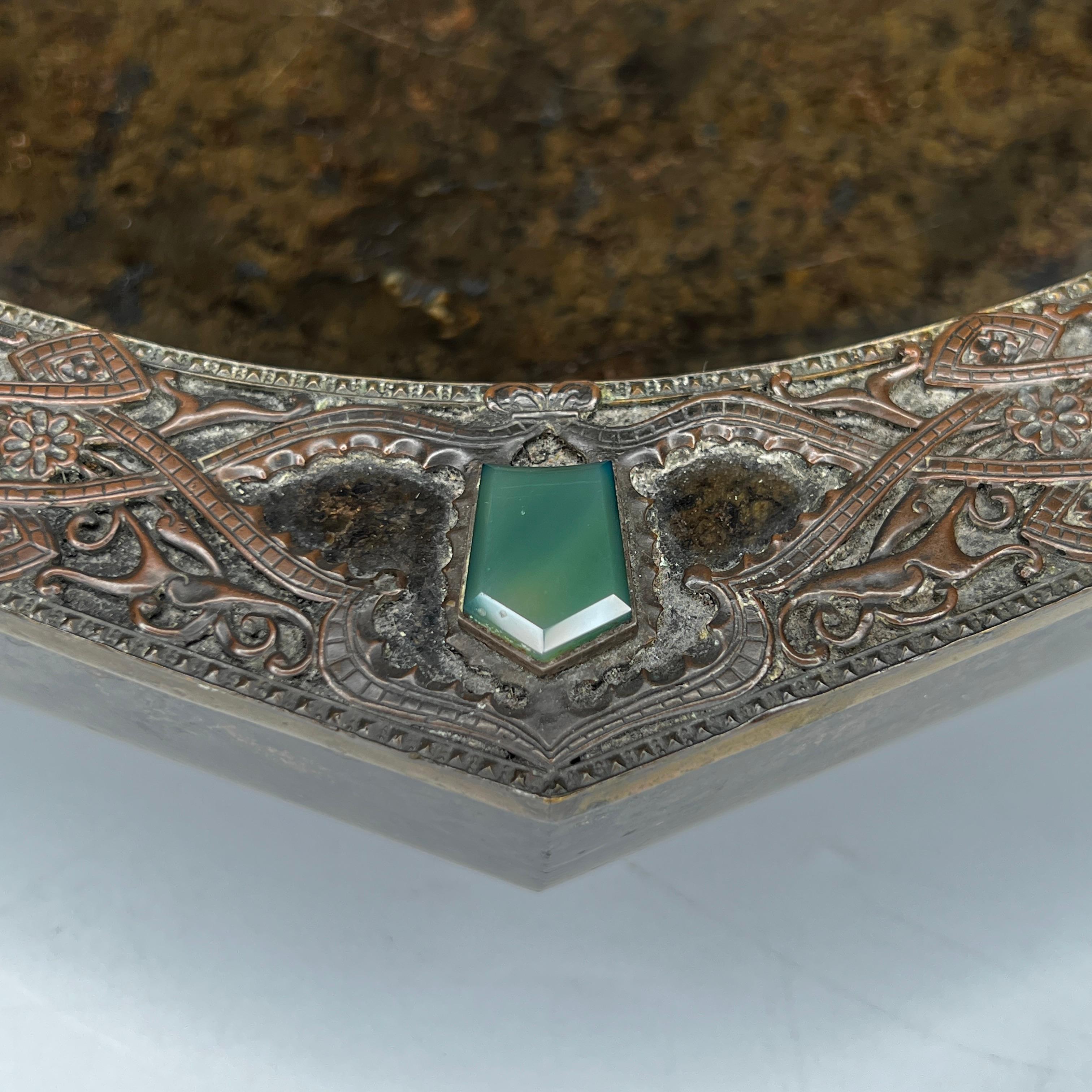 19th Century Antique Marble Cigar Ashtray with Arabesque Copper Mounts For Sale