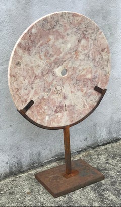 Vintage Celestial Mandala Pink Marble Sculpture, Large