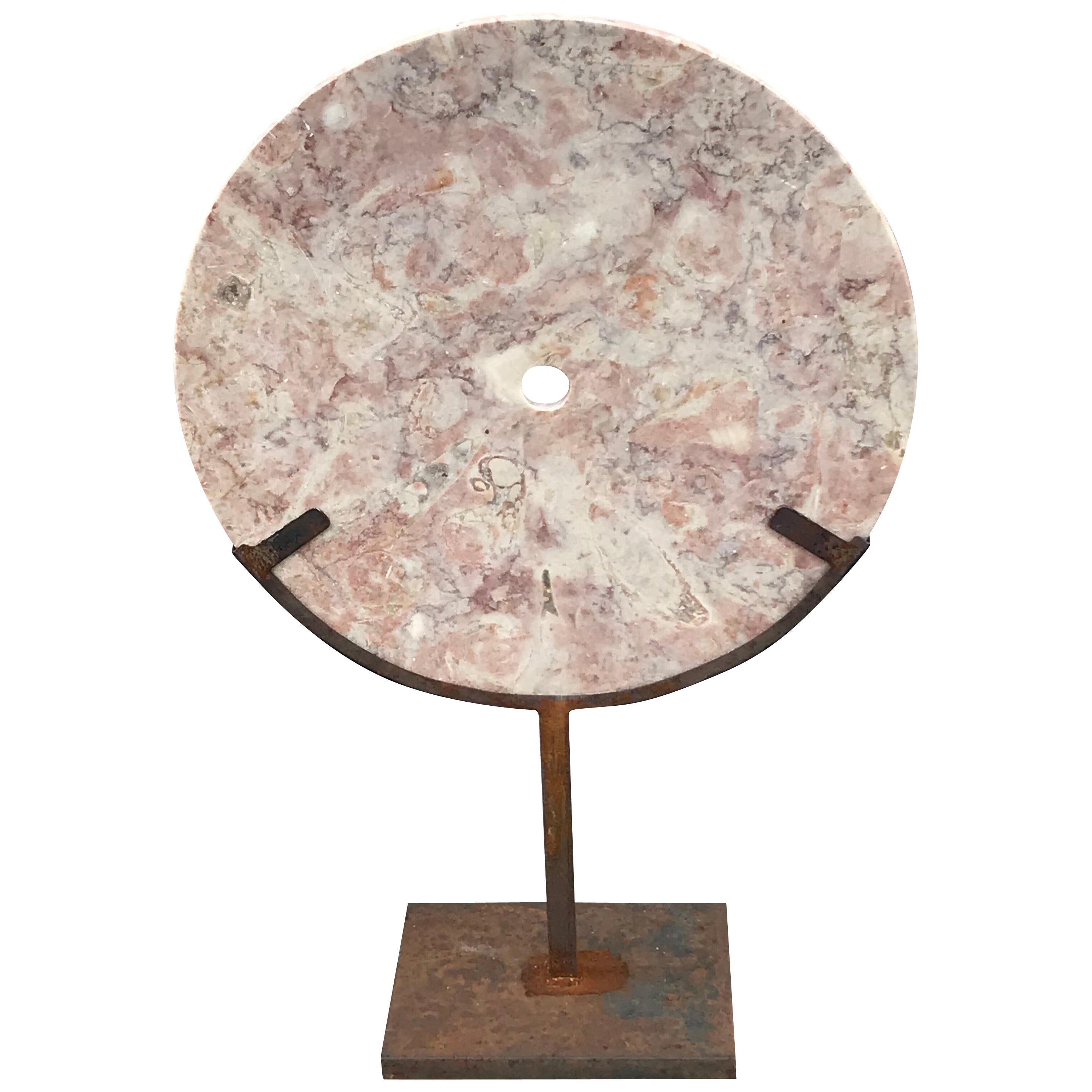 Vintage Celestial Mandala Pink Marble Sculpture, Large For Sale